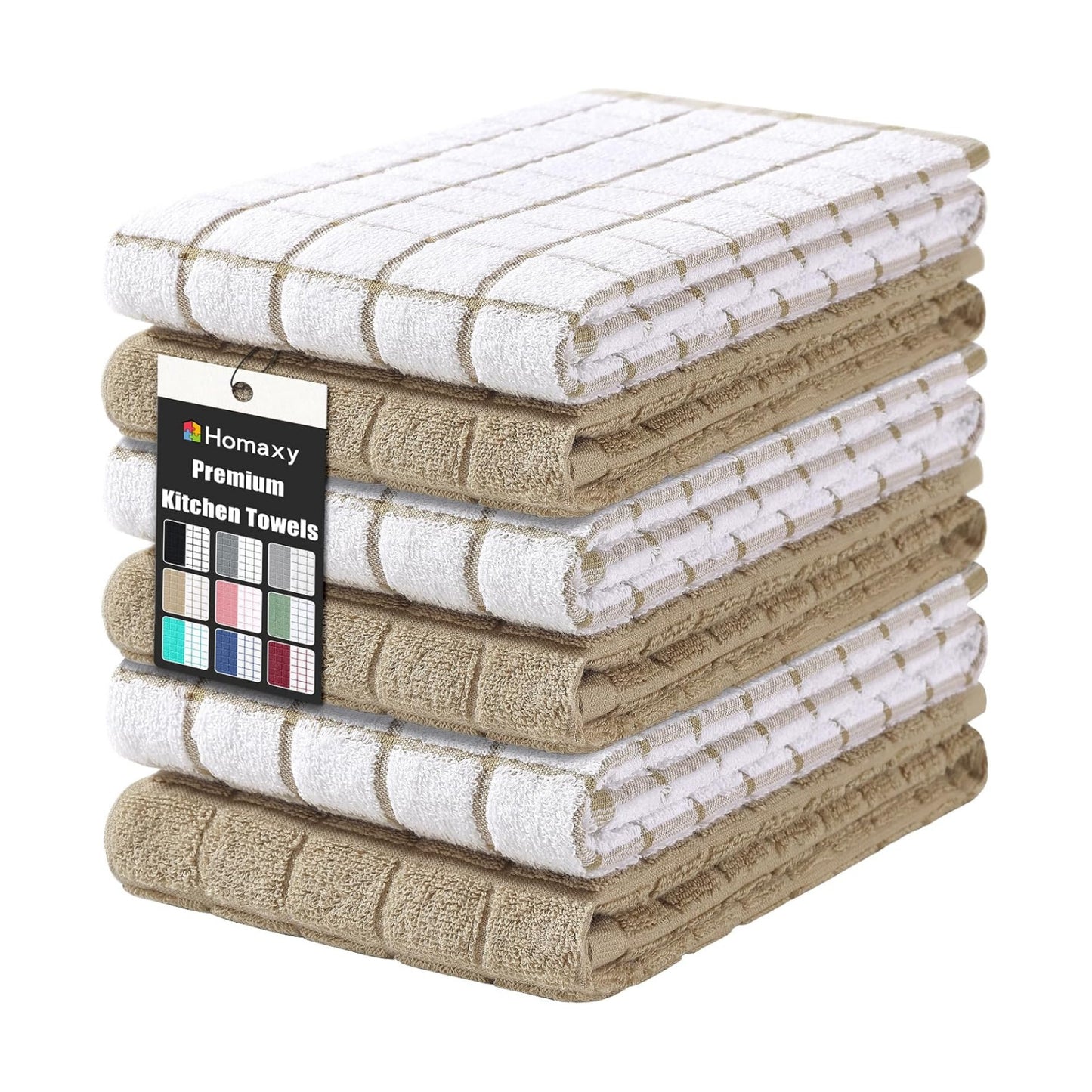 Homaxy Large Premium Cotton Kitchen Towels 16"x 28", 6 Pack, Tan | Natural Ring Spun 390 GSM Dish Towels, Super