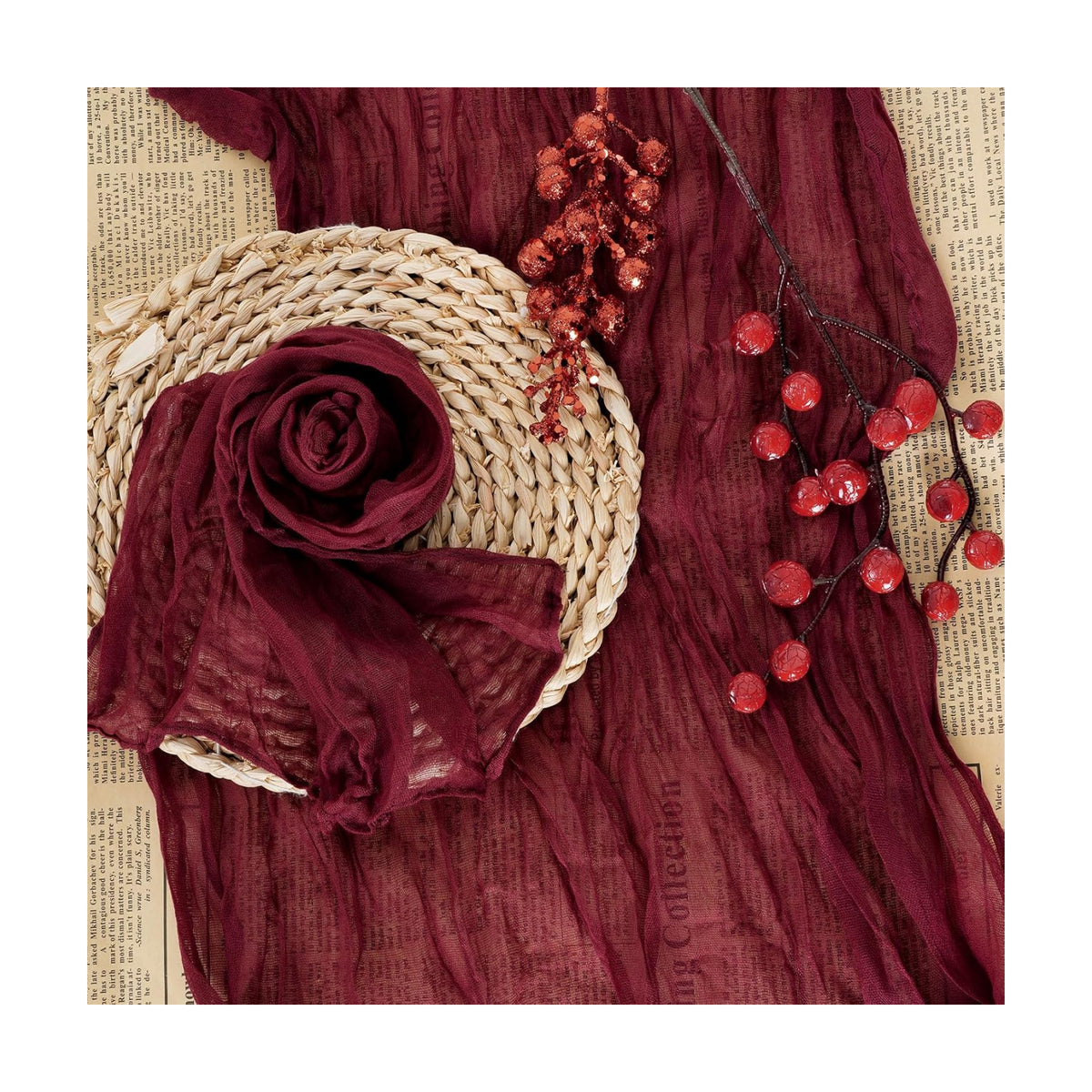 Nydotd 6pcs Gauze Cheesecloth Napkins 20 x 20 Inch Boho Dinner Napkins Wrinkled Rustic Linen Table Decorative Cloth Napkins for Wedding Party Baby Shower Family Everyday Use Easter (Burgundy Red)