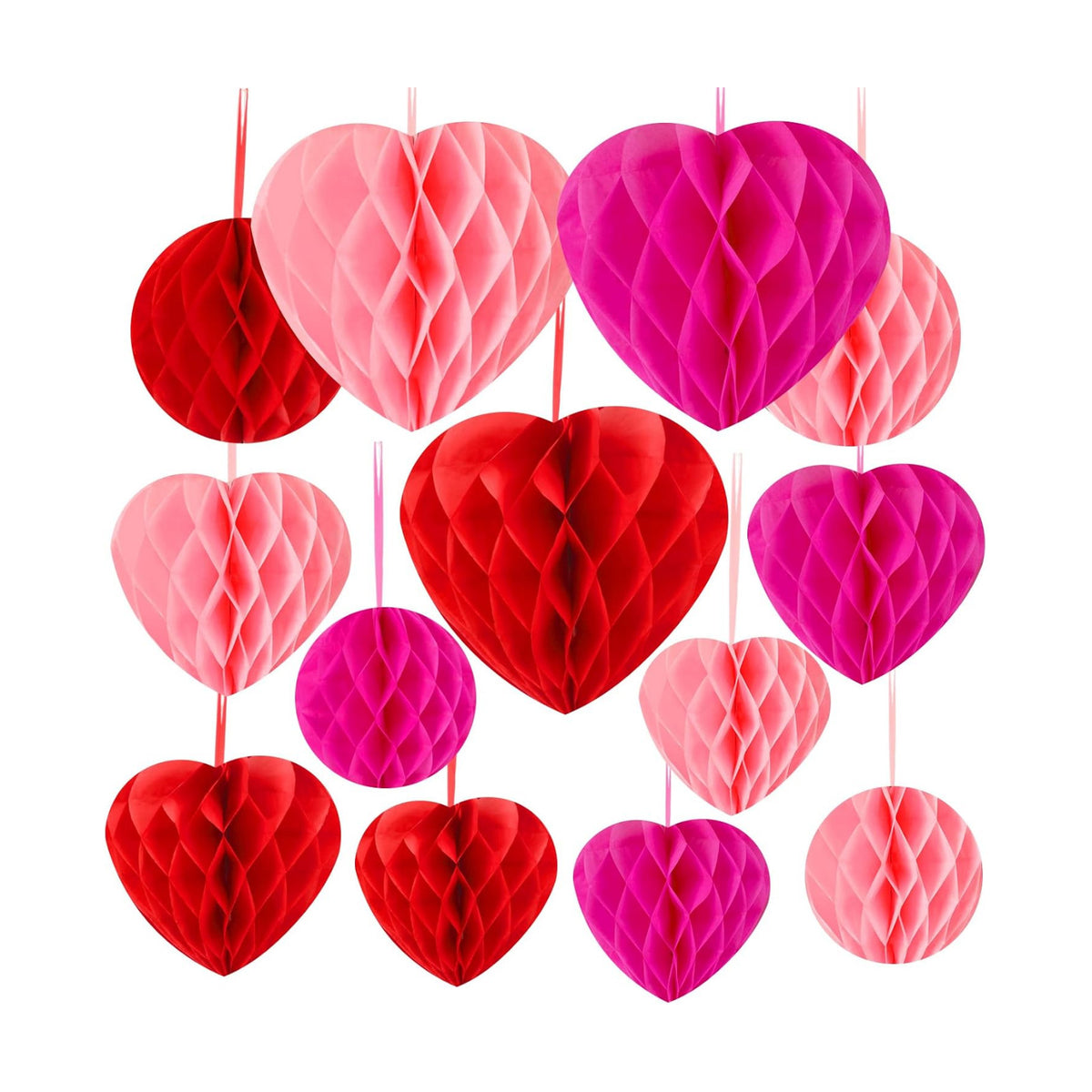 15PCS Valentines Day Decoration Hanging Heart Honeycomb Balls