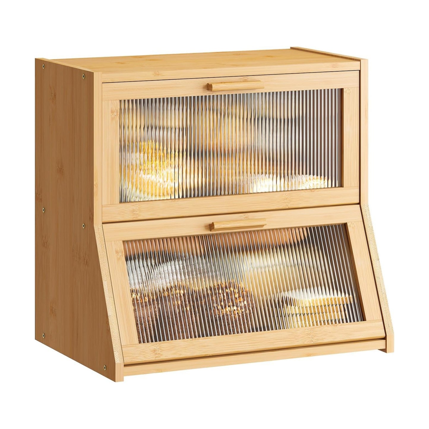 GHWIE Double Layer Bamboo Bread Box for Kitchen Counter,Large Capacity Bread Storage Bin,Bread Container with Acrylic