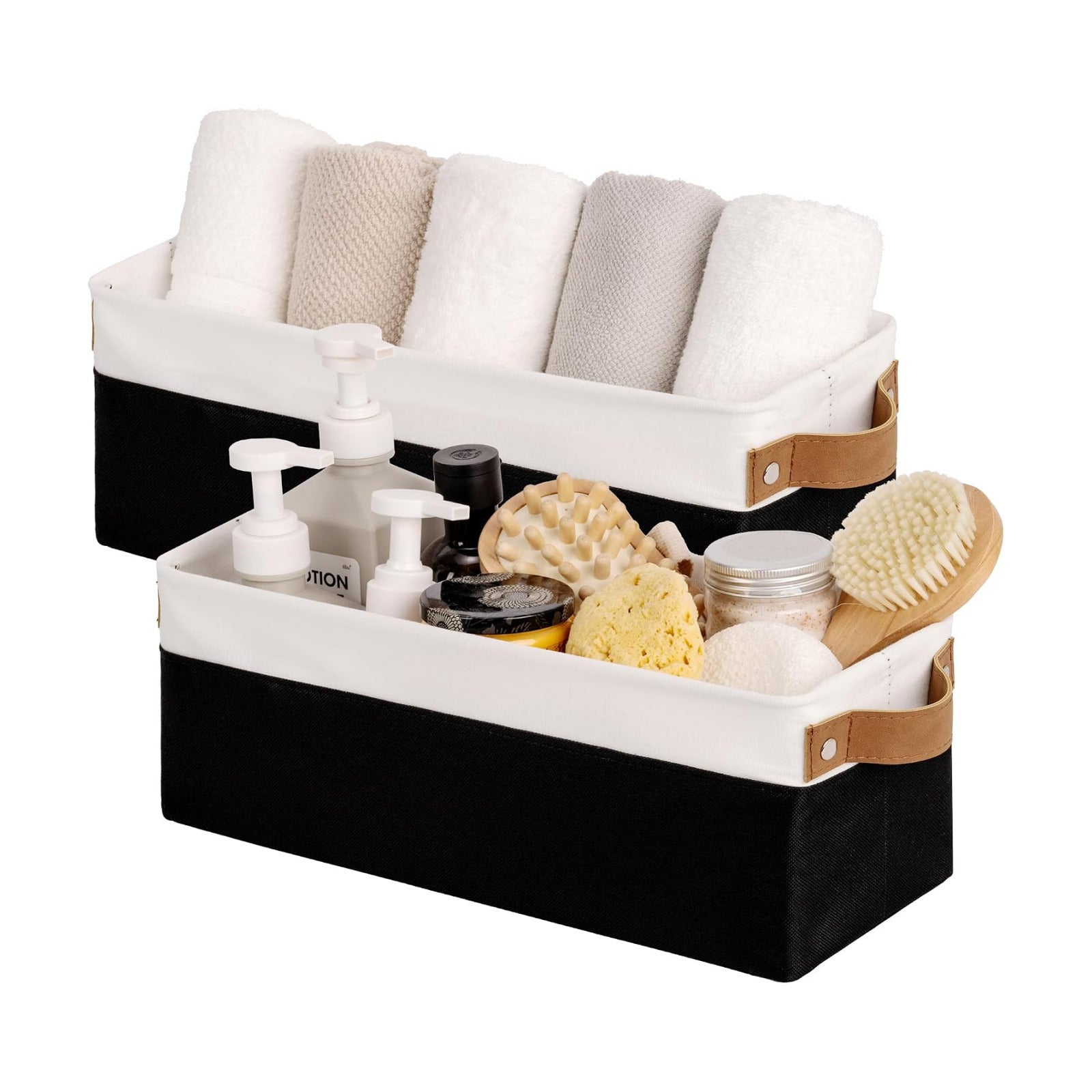 Fabric Organizer / Narrow Storage Bins / Black and White / 15"L x 6"W x 5"H