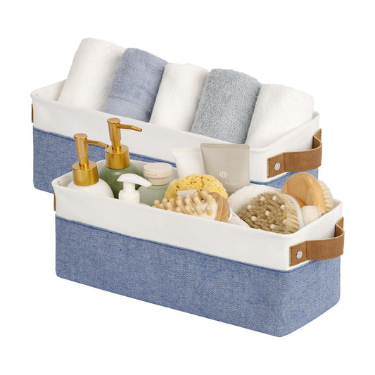 Fabric Organizer / Narrow Storage Bins / Blue and White / 15"L x 6"W x 5"H