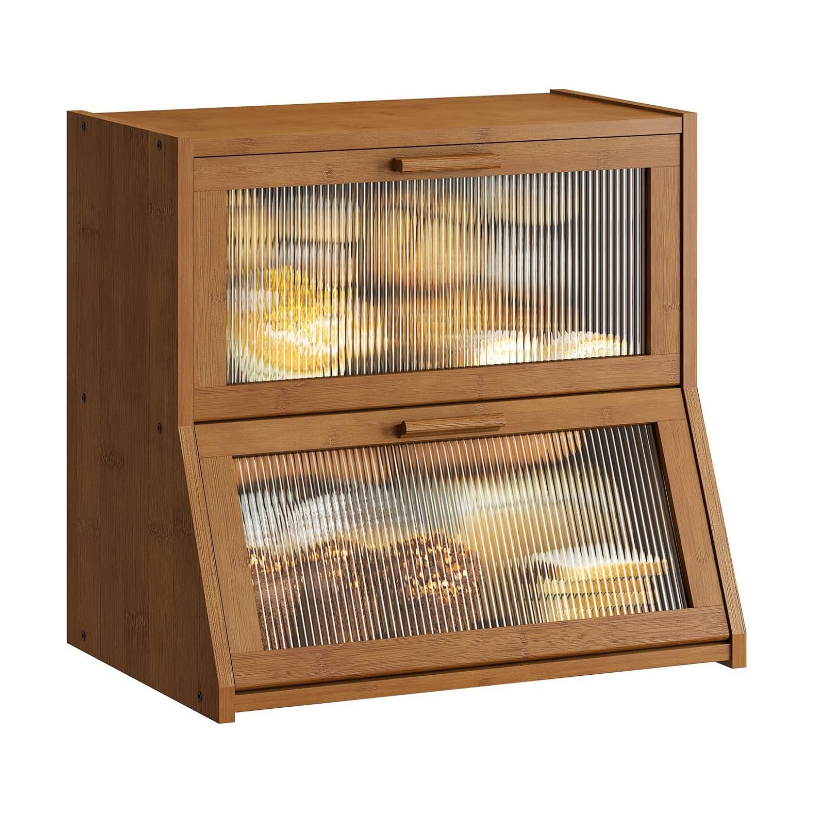 GHWIE Double Layer Bamboo Bread Box for Kitchen Counter,Large Capacity Bread Storage Bin,Bread Container with Acrylic