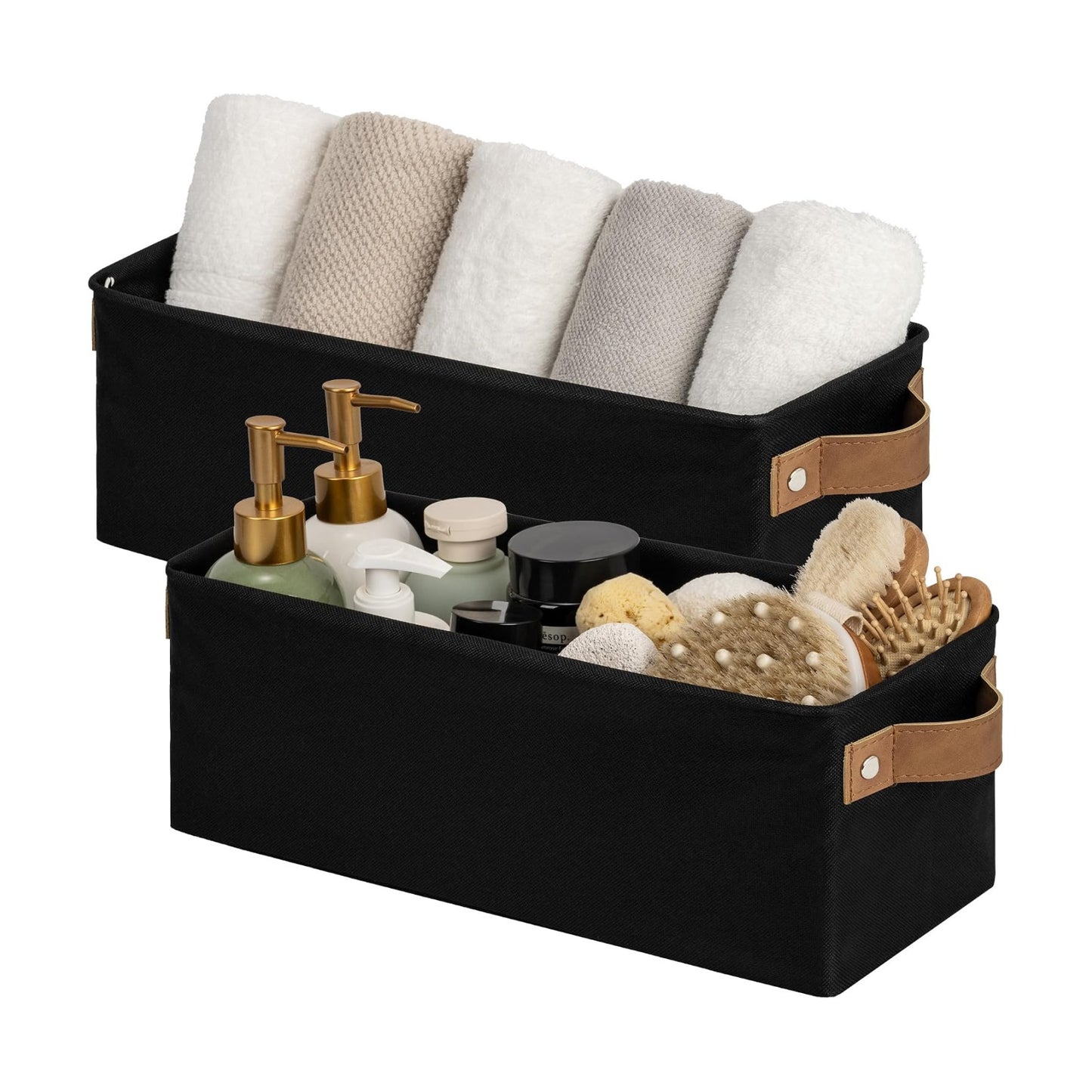 Fabric Organizer / Narrow Storage Bins / Black / 15"L x 6"W x 5"H