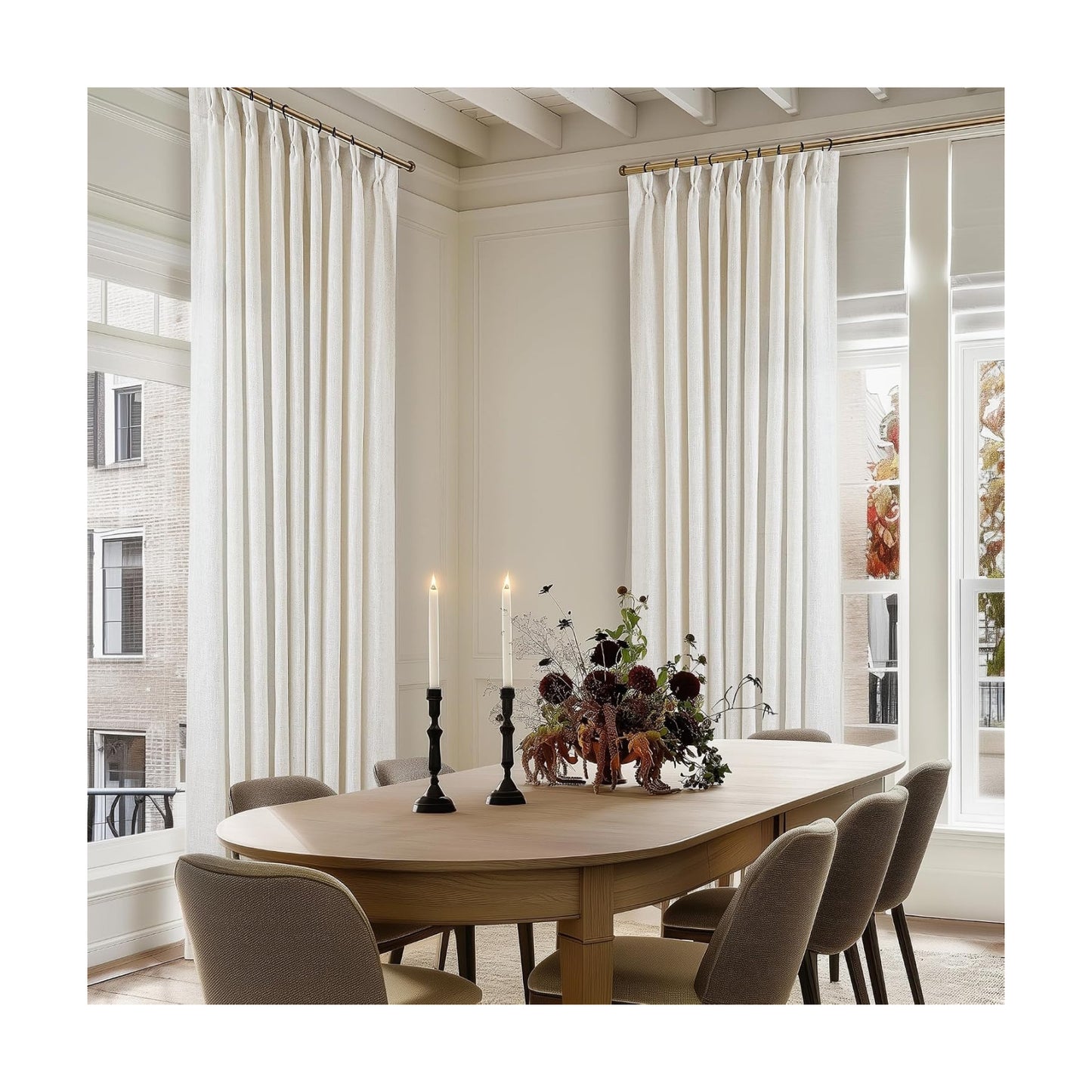TWODRAPES Natural Extra Wide Pinch Pleat 120 Inch Curtains 60 Inch Wide