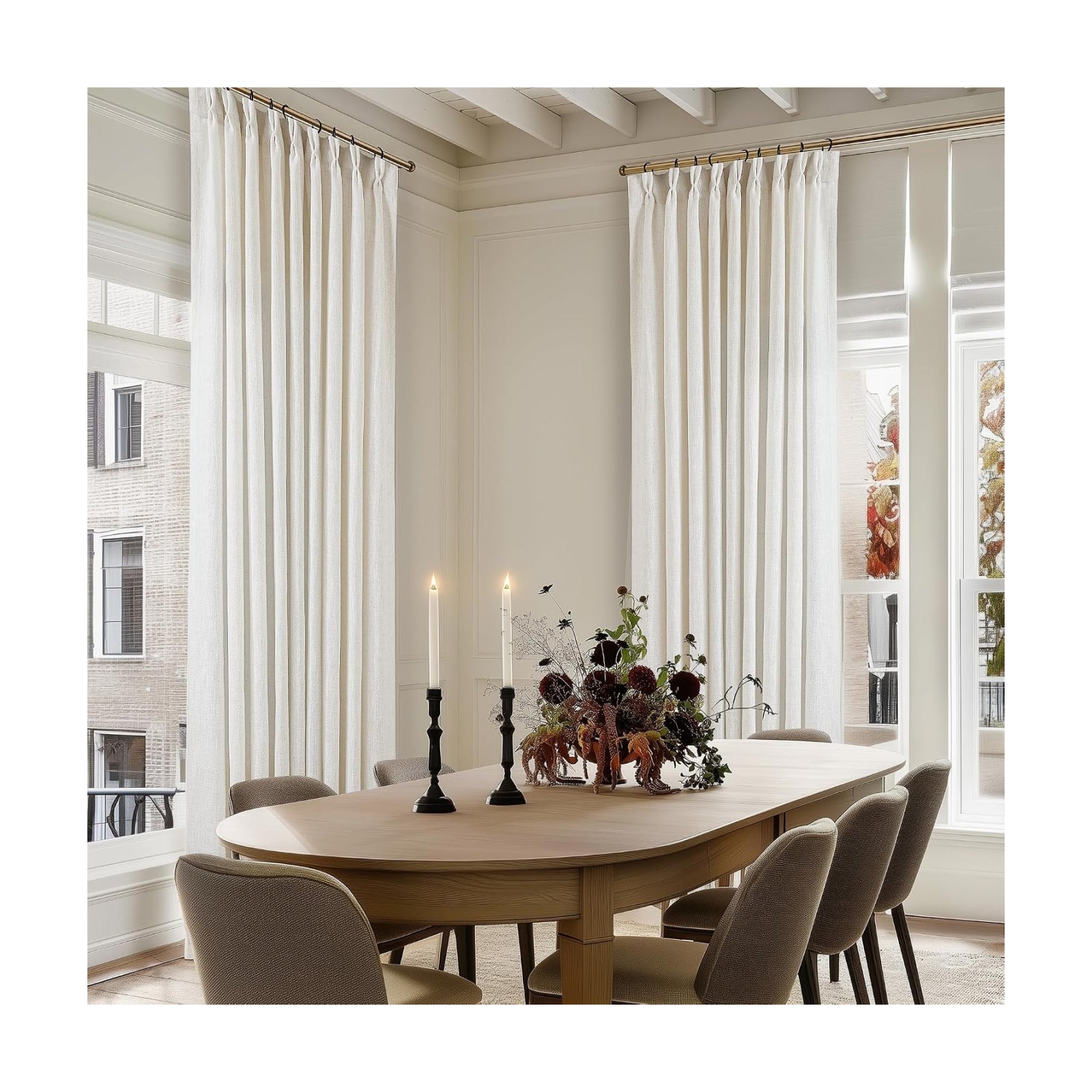 TWODRAPES Natural Extra Wide Pinch Pleat 120 Inch Curtains 60 Inch Wide