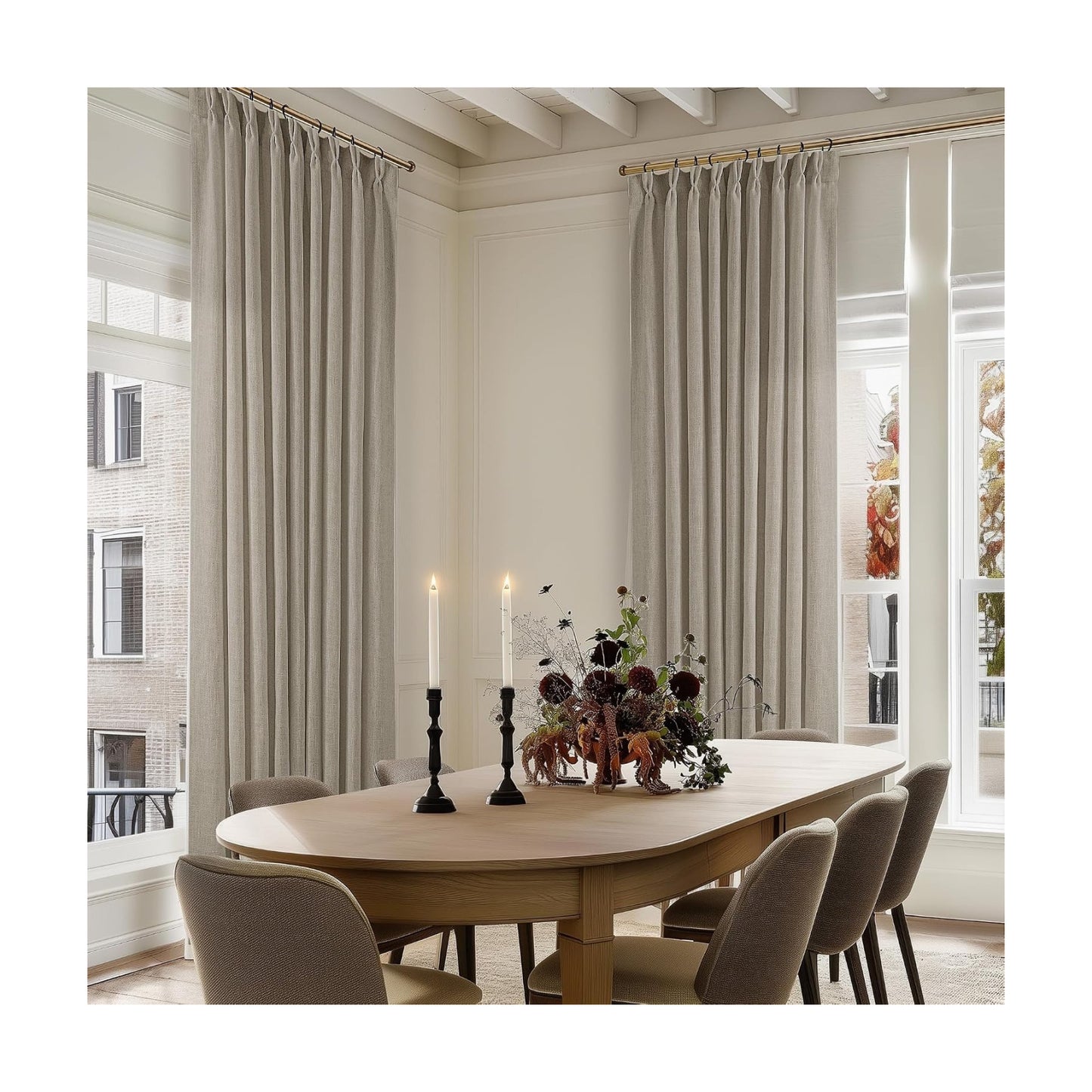 TWODRAPES Burlywood Pinch Pleat Linen Curtains 120 Inches Long 60 Inch Wide