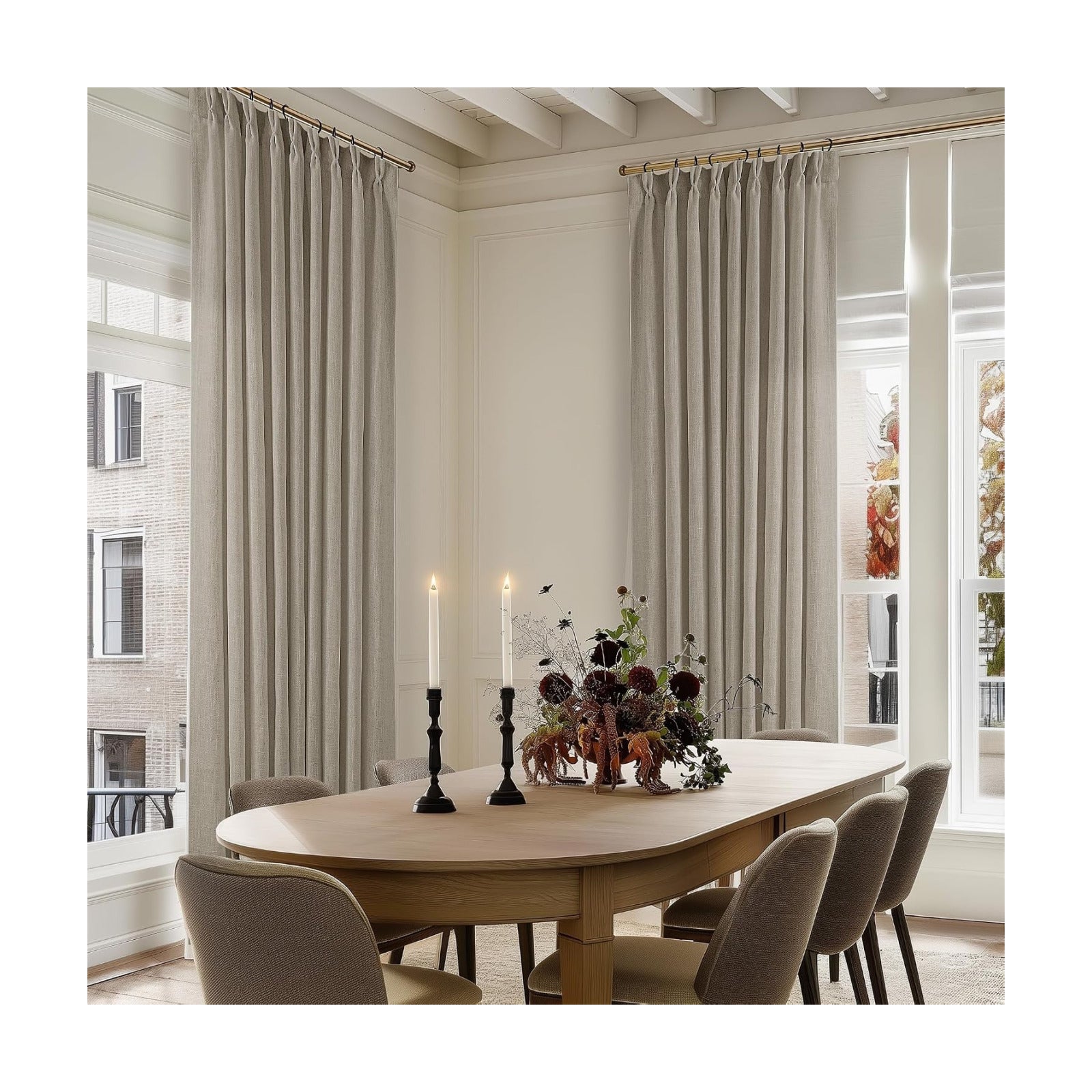 TWODRAPES Burlywood Pinch Pleat Linen Curtains 120 Inches Long 60 Inch Wide