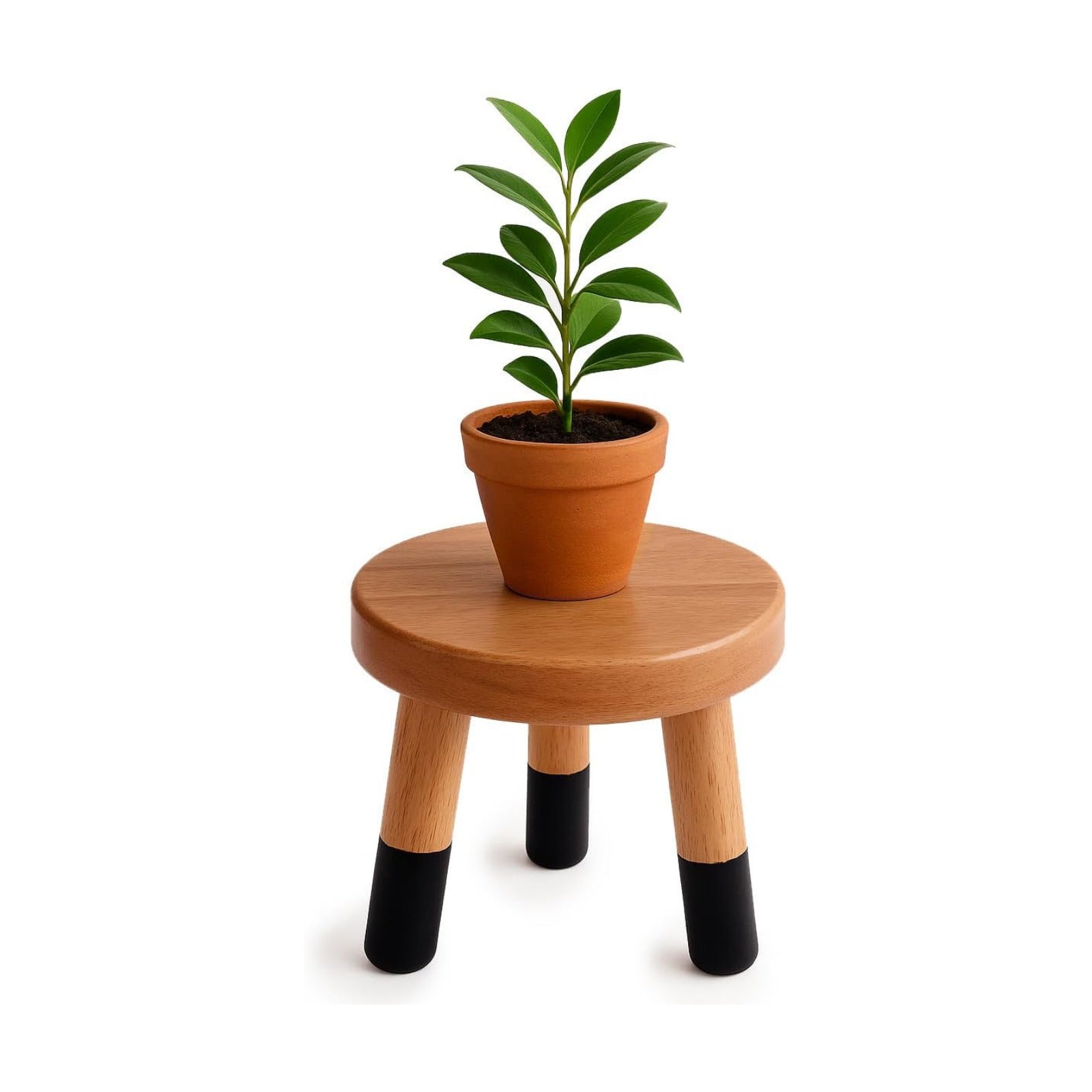 Rubber Wood 9" Round Plant Stand / 8" Tall Black