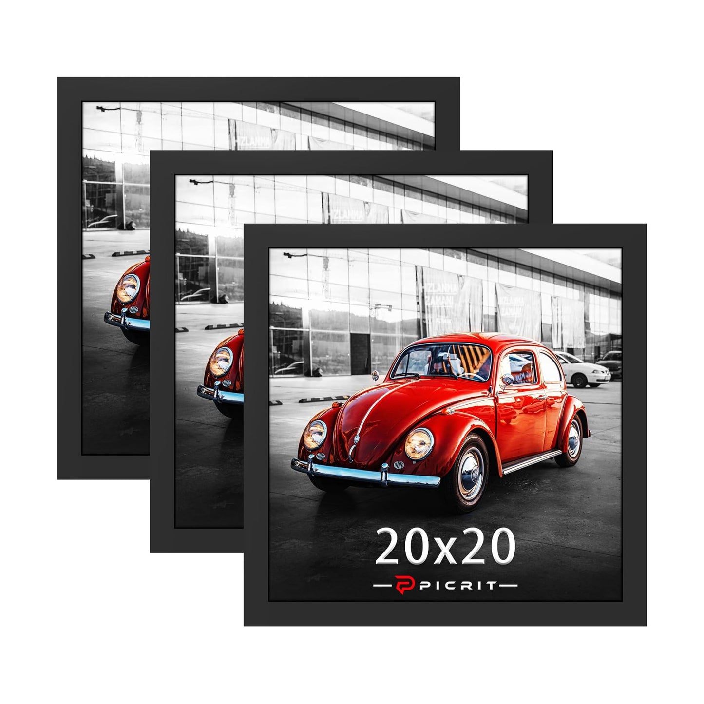 20x20 Black Picture Frame, Poster Frame for Wall, 3 Pack | Fits 16x16 Photos With Mat or 20x20 Without Mat, Square Wall