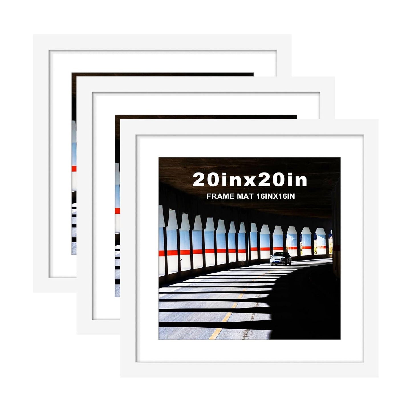 20x20 White Picture Frame, Poster Frame for Wall, 3 Pack | Fits 16x16 Photos With Mat or 20x20 Without Mat, Square Wall