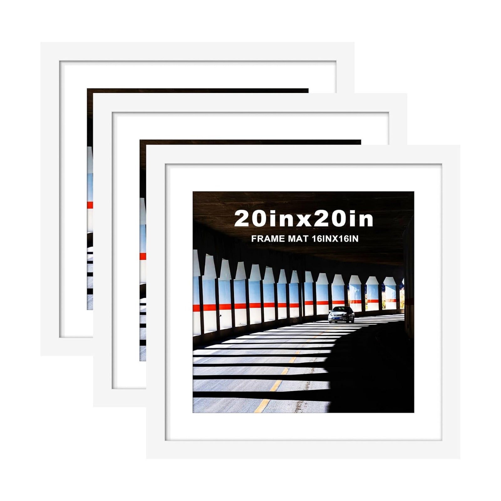 20x20 White Picture Frame, Poster Frame for Wall, 3 Pack | Fits 16x16 Photos With Mat or 20x20 Without Mat, Square Wall