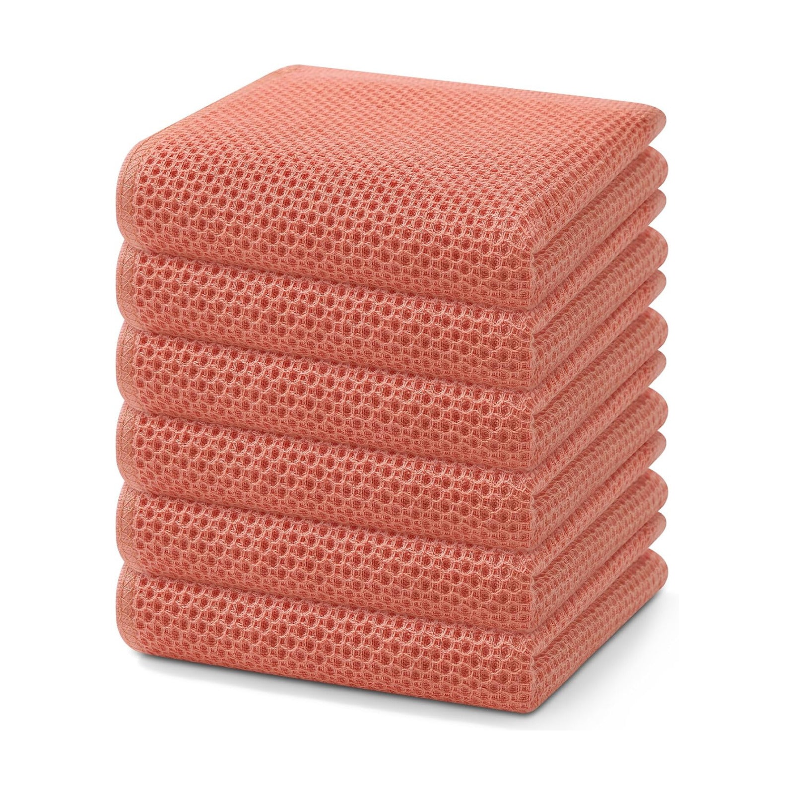 Homaxy 100% Cotton Waffle Weave Kitchen Dish Towels 6-Pack, Coral | 13 x 28 Inches, Ultra Soft Absorbent Dish Towels