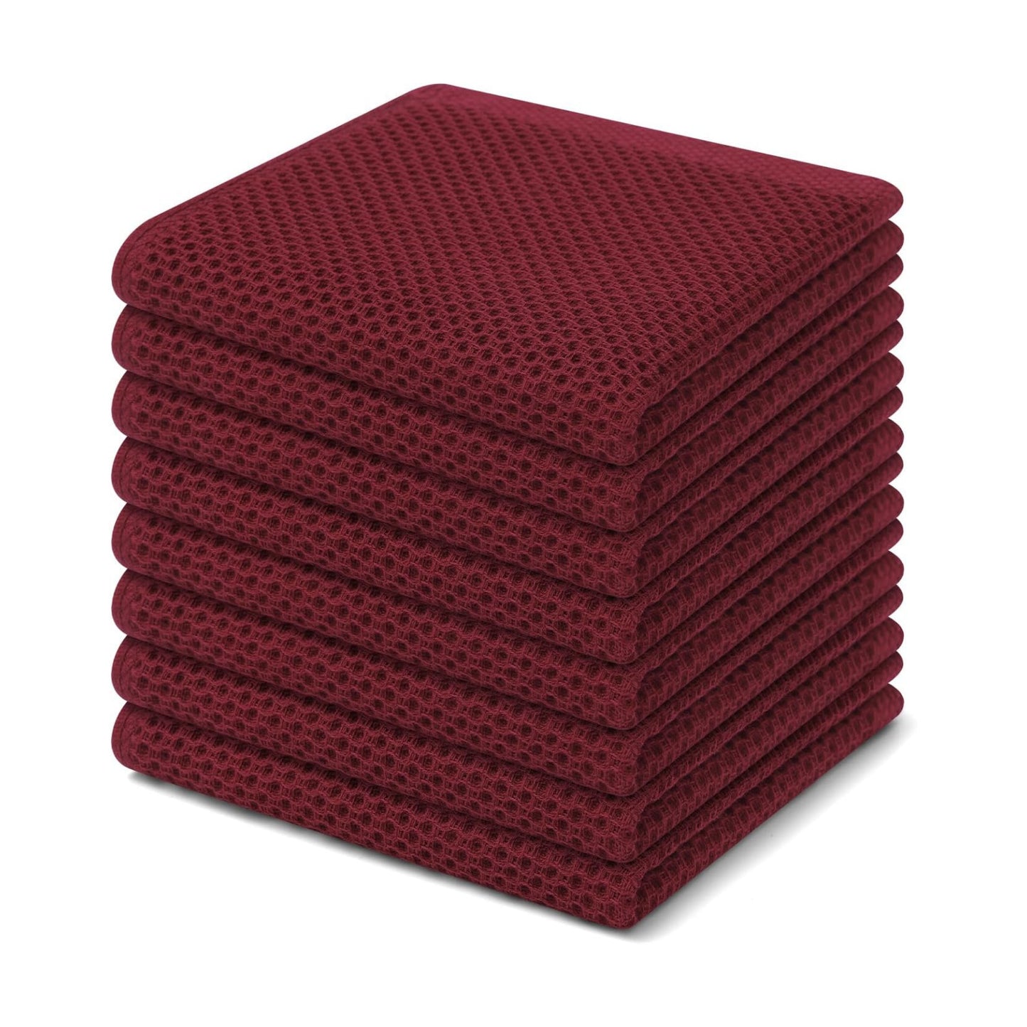 Homaxy 100% Cotton Waffle Weave Kitchen Dish Cloths 8-Pack, Burgundy | 12 x 12 Inches, Ultra Soft Absorbent Dish