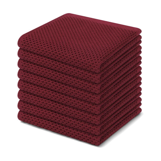 Homaxy 100% Cotton Waffle Weave Kitchen Dish Cloths 8-Pack, Burgundy | 12 x 12 Inches, Ultra Soft Absorbent Dish