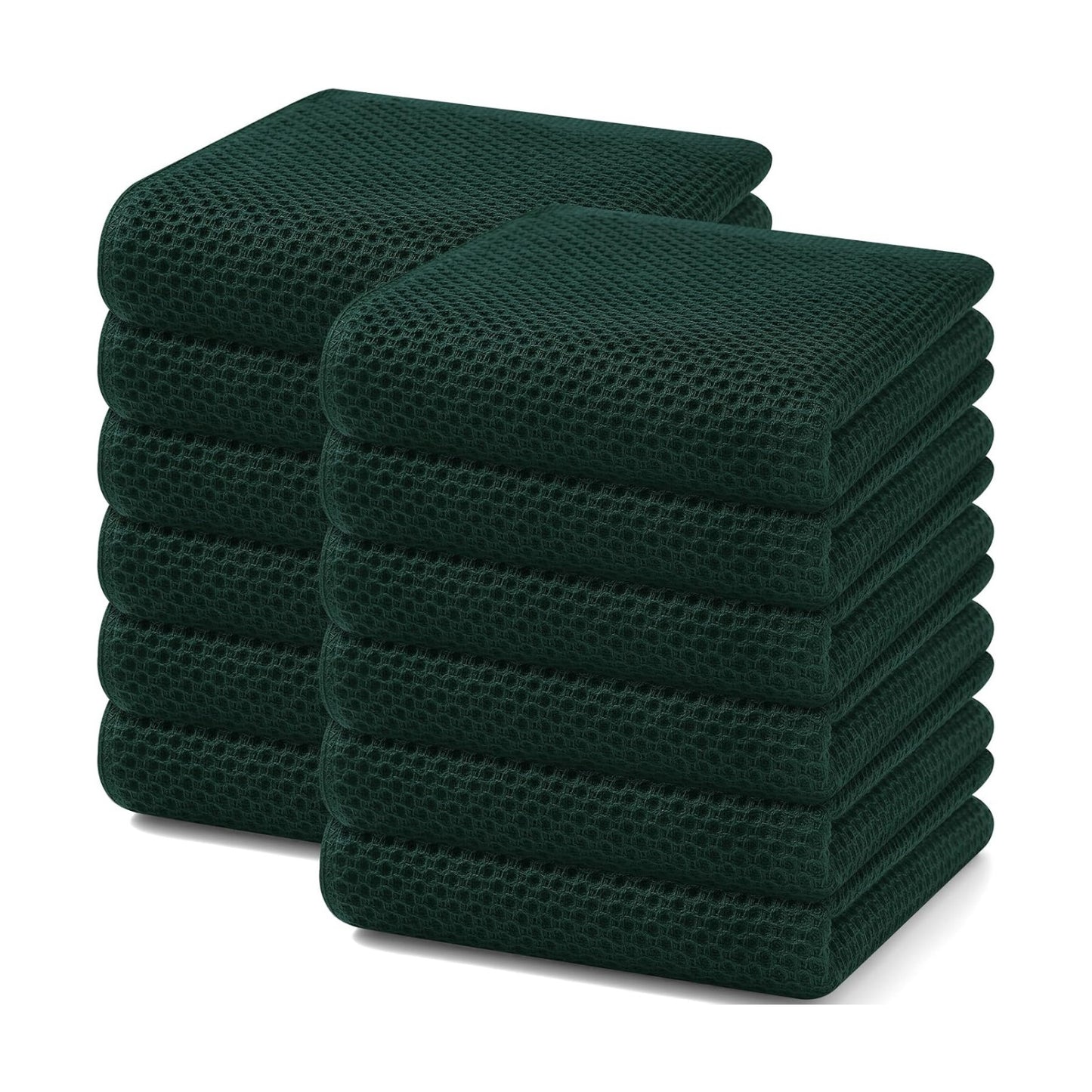 Homaxy 100% Cotton Waffle Weave Kitchen Dish Towels 12-Pack, Blackish Green | 13 x 28 Inches, Ultra Soft Absorbent Dish