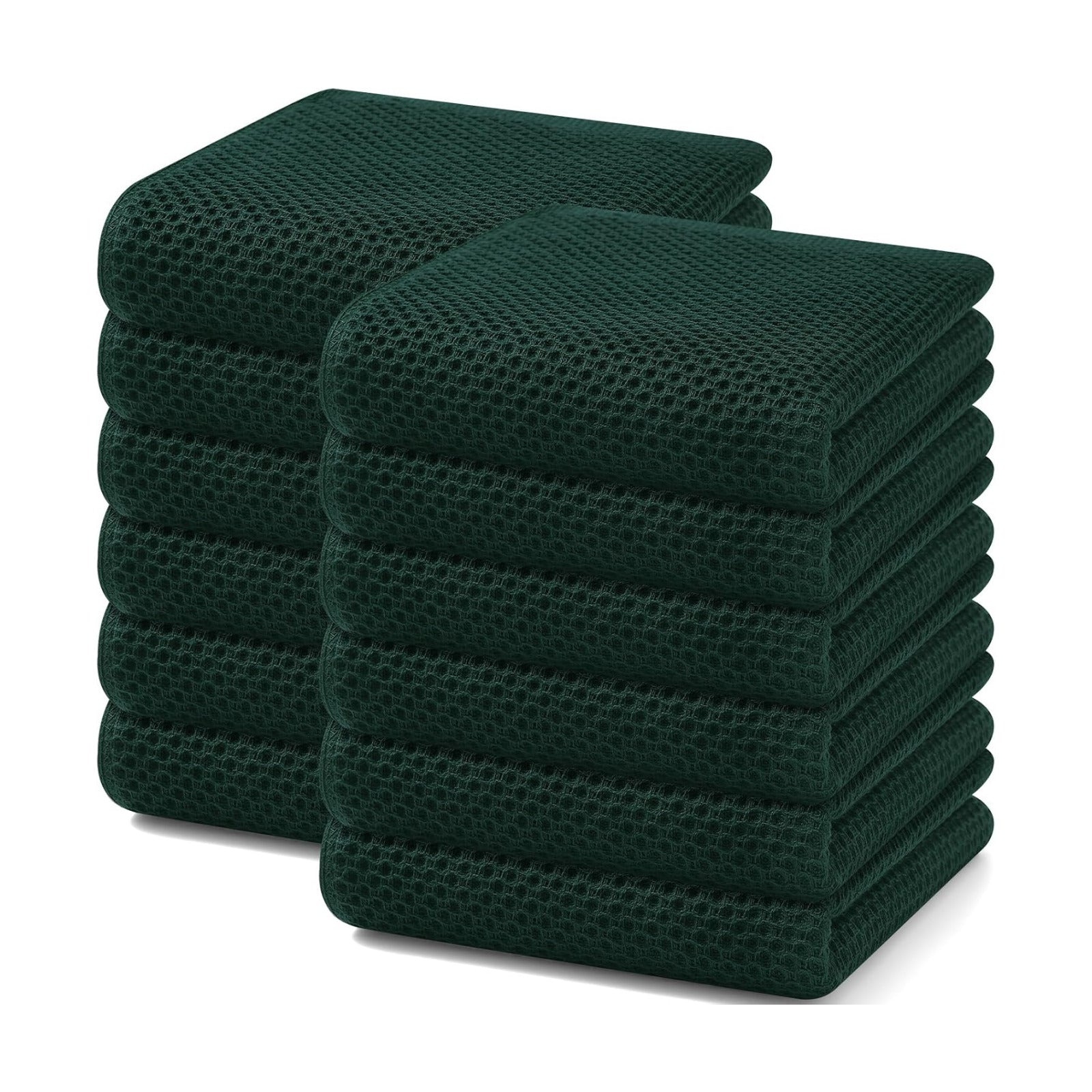 Homaxy 100% Cotton Waffle Weave Kitchen Dish Towels 12-Pack, Blackish Green | 13 x 28 Inches, Ultra Soft Absorbent Dish