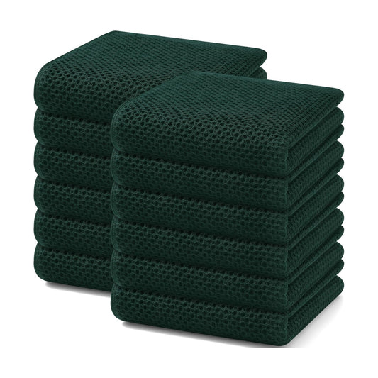 Homaxy 100% Cotton Waffle Weave Kitchen Dish Towels 12-Pack, Blackish Green | 13 x 28 Inches, Ultra Soft Absorbent Dish
