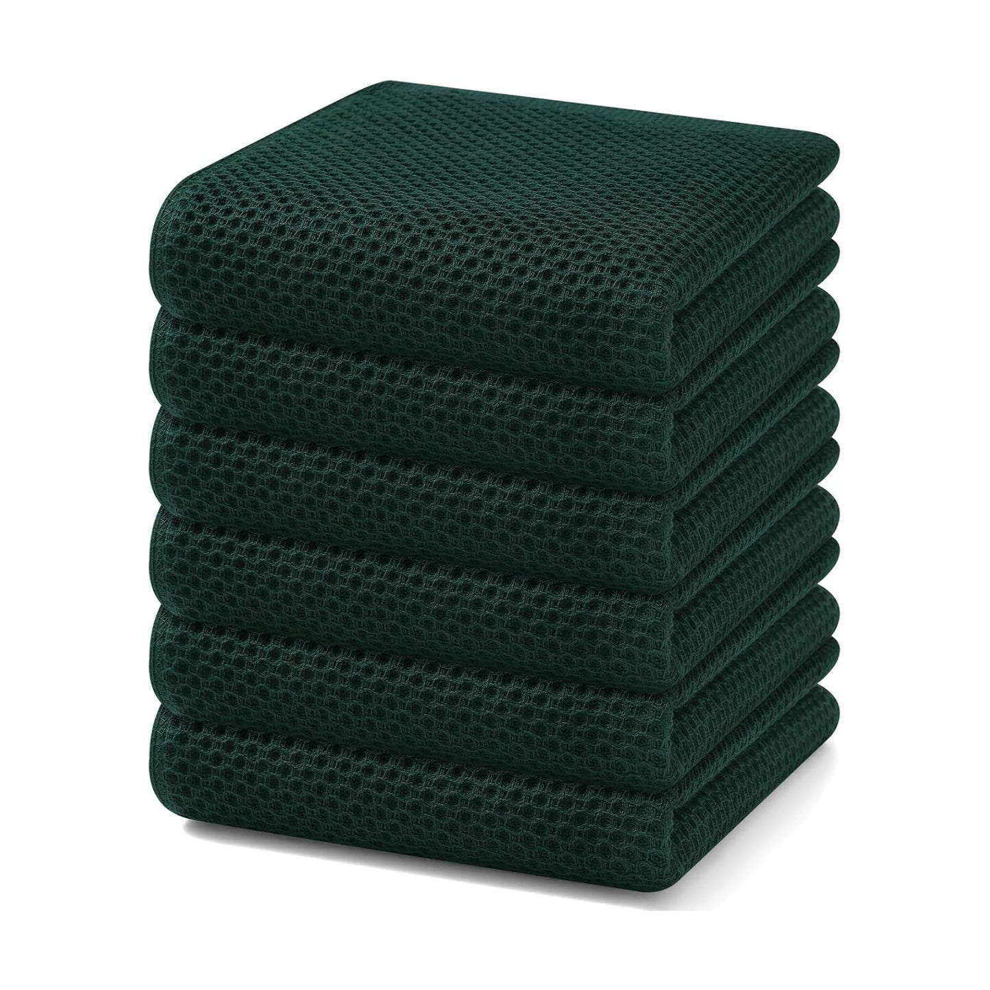 Homaxy 100% Cotton Waffle Weave Kitchen Dish Towels 6-Pack, Blackish Green | 13 x 28 Inches, Ultra Soft Absorbent Dish