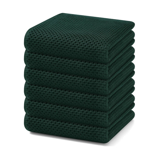 Homaxy 100% Cotton Waffle Weave Kitchen Dish Towels 6-Pack, Blackish Green | 13 x 28 Inches, Ultra Soft Absorbent Dish