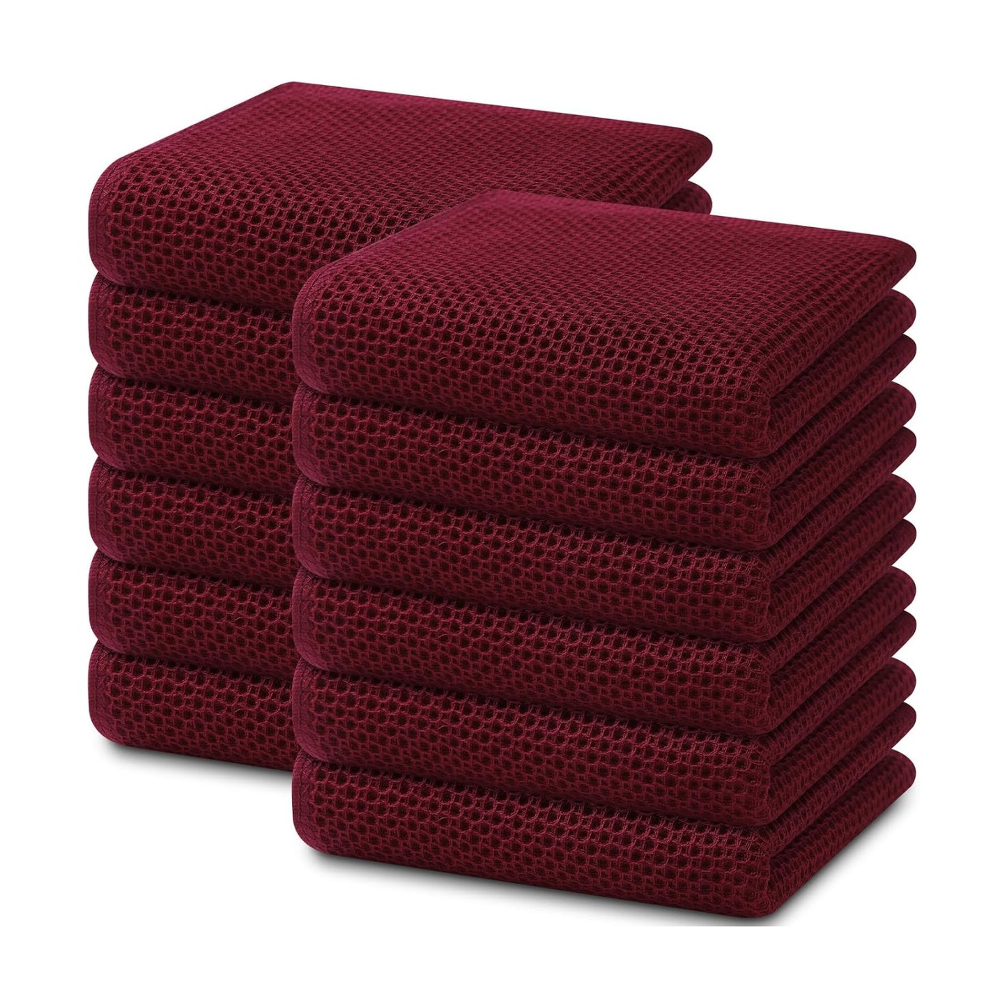Homaxy 100% Cotton Waffle Weave Kitchen Dish Towels 12-Pack, Burgundy | 13 x 28 Inches, Ultra Soft Absorbent Dish