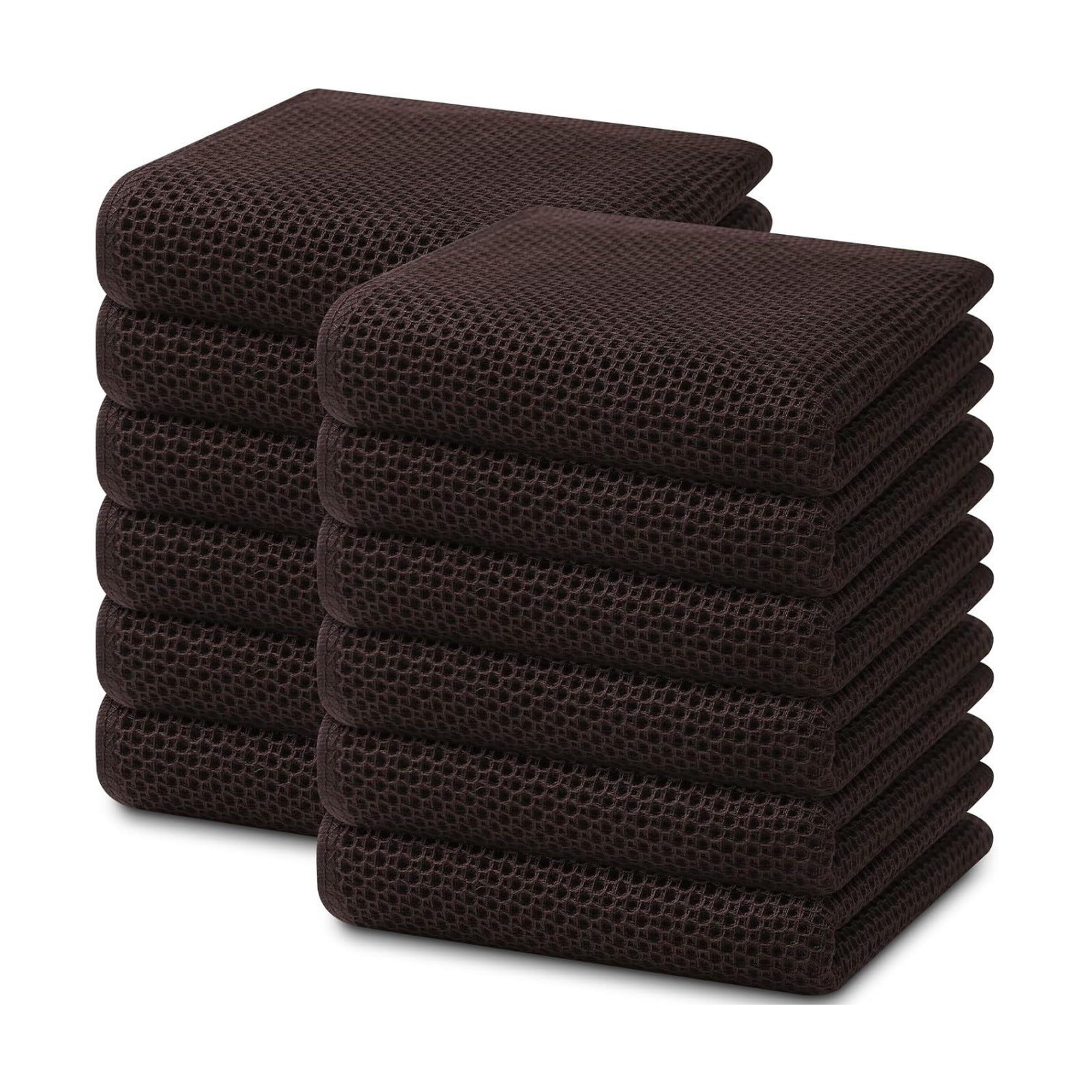 Homaxy 100% Cotton Waffle Weave Kitchen Dish Towels 12-Pack, Dark Brown | 13 x 28 Inches, Ultra Soft Absorbent Dish
