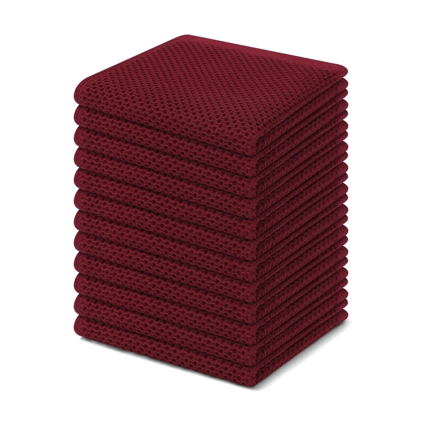 Homaxy 100% Cotton Waffle Weave Kitchen Dish Cloths 12-Pack, Burgundy | 12 x 12 Inches, Ultra Soft Absorbent Dish