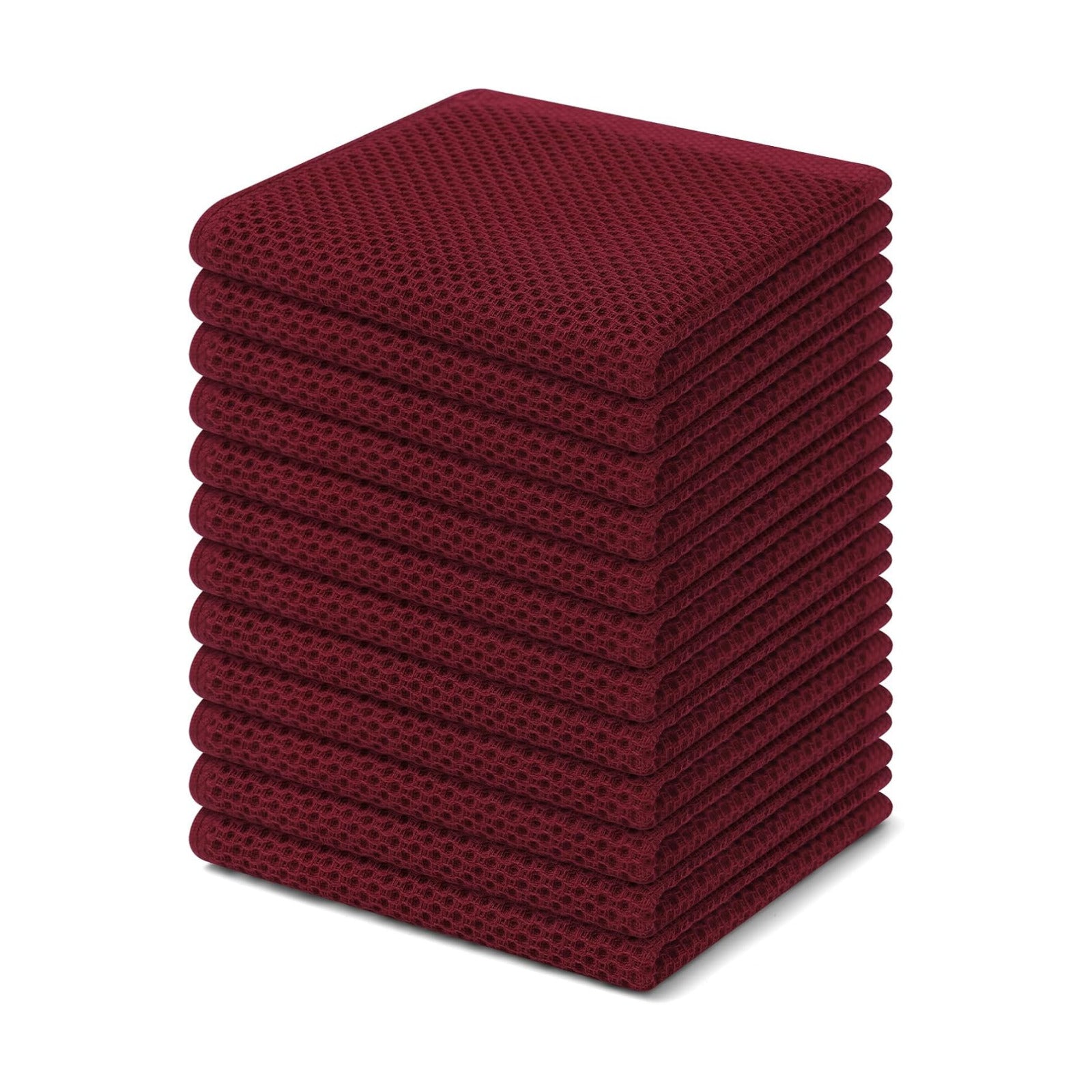 Homaxy 100% Cotton Waffle Weave Kitchen Dish Cloths 12-Pack, Burgundy | 12 x 12 Inches, Ultra Soft Absorbent Dish
