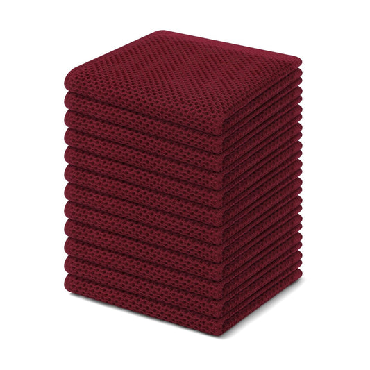 Homaxy 100% Cotton Waffle Weave Kitchen Dish Cloths 12-Pack, Burgundy | 12 x 12 Inches, Ultra Soft Absorbent Dish