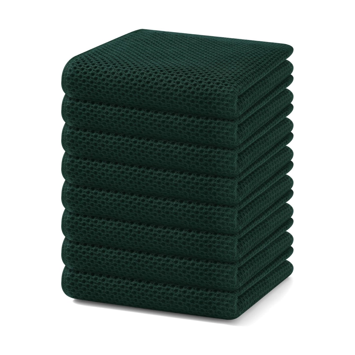 Homaxy 100% Cotton Waffle Weave Kitchen Dish Towels 8-Pack, Blackish Green | 13 x 28 Inches, Ultra Soft Absorbent Dish