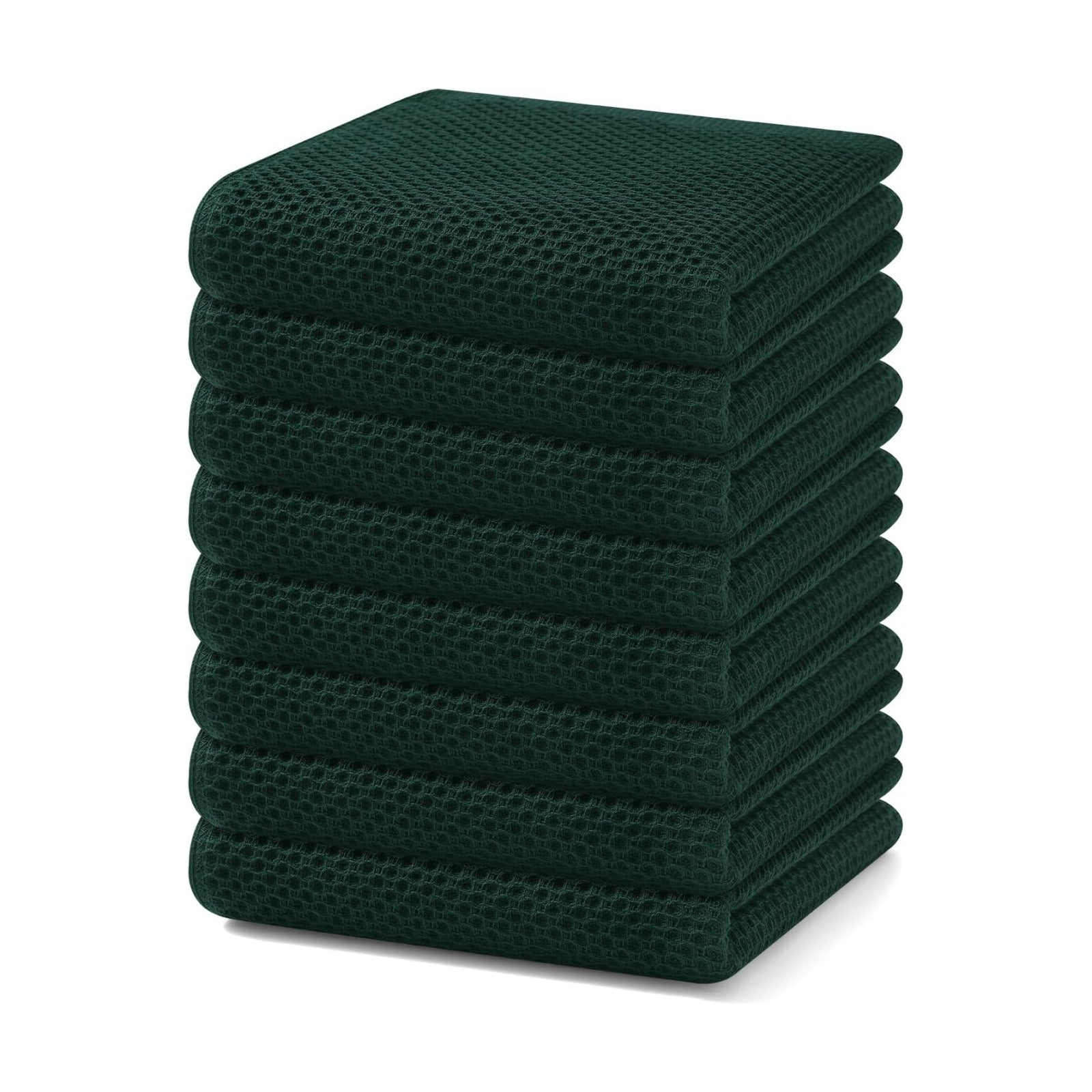 Homaxy 100% Cotton Waffle Weave Kitchen Dish Towels 8-Pack, Blackish Green | 13 x 28 Inches, Ultra Soft Absorbent Dish