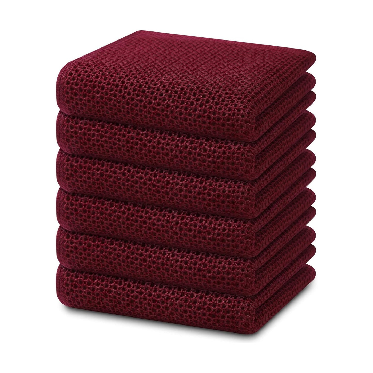 Homaxy 100% Cotton Waffle Weave Kitchen Dish Towels 6-Pack, Burgundy | 13 x 28 Inches, Ultra Soft Absorbent Dish