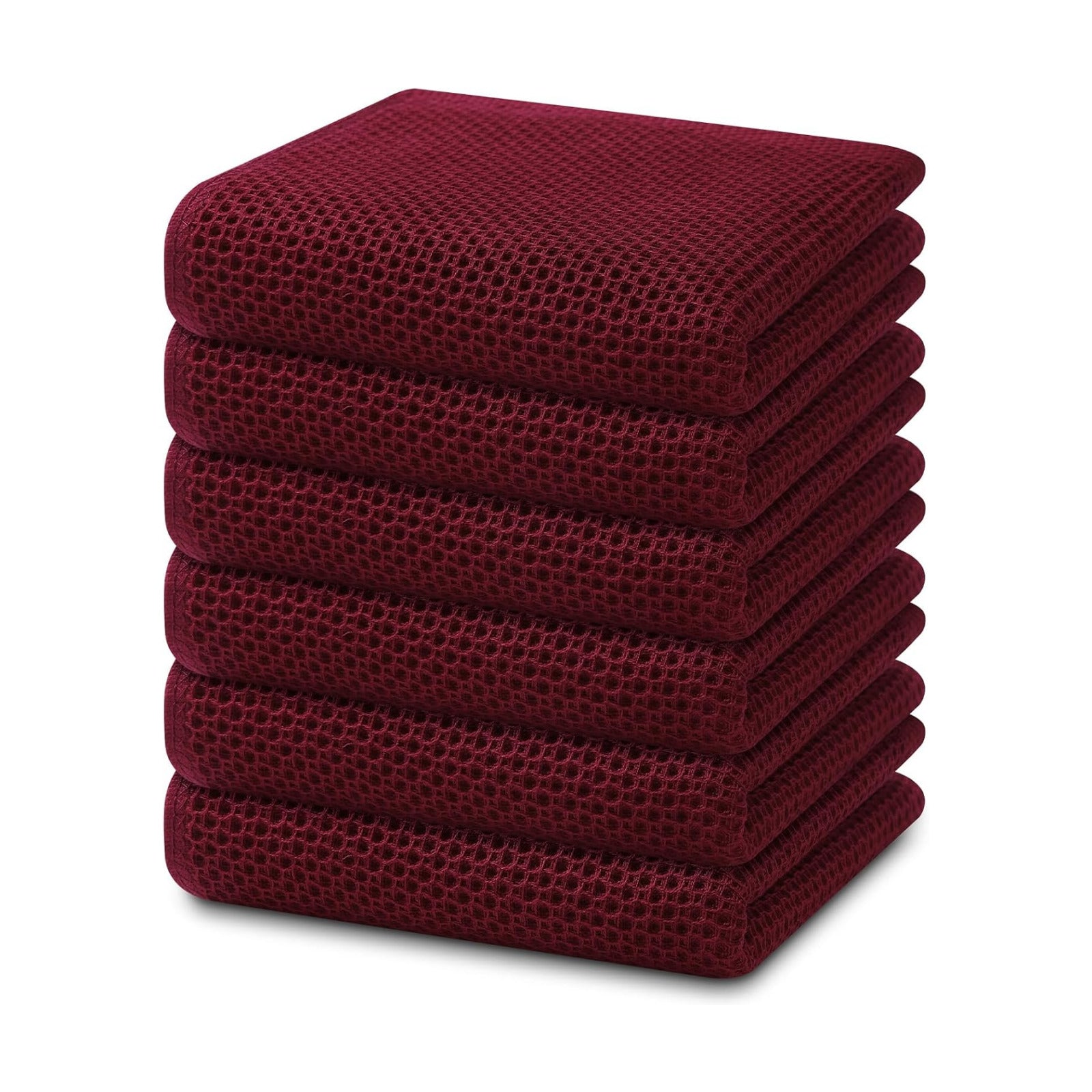 Homaxy 100% Cotton Waffle Weave Kitchen Dish Towels 6-Pack, Burgundy | 13 x 28 Inches, Ultra Soft Absorbent Dish