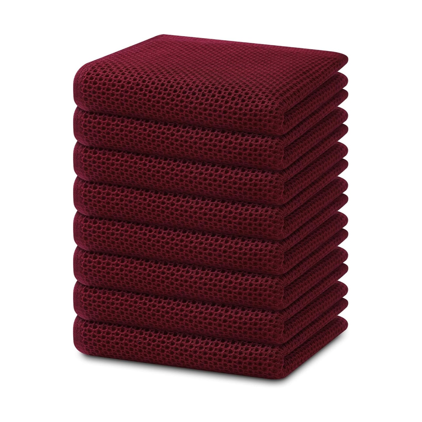 Homaxy 100% Cotton Waffle Weave Kitchen Dish Towels 8-Pack, Burgundy | 13 x 28 Inches, Ultra Soft Absorbent Dish