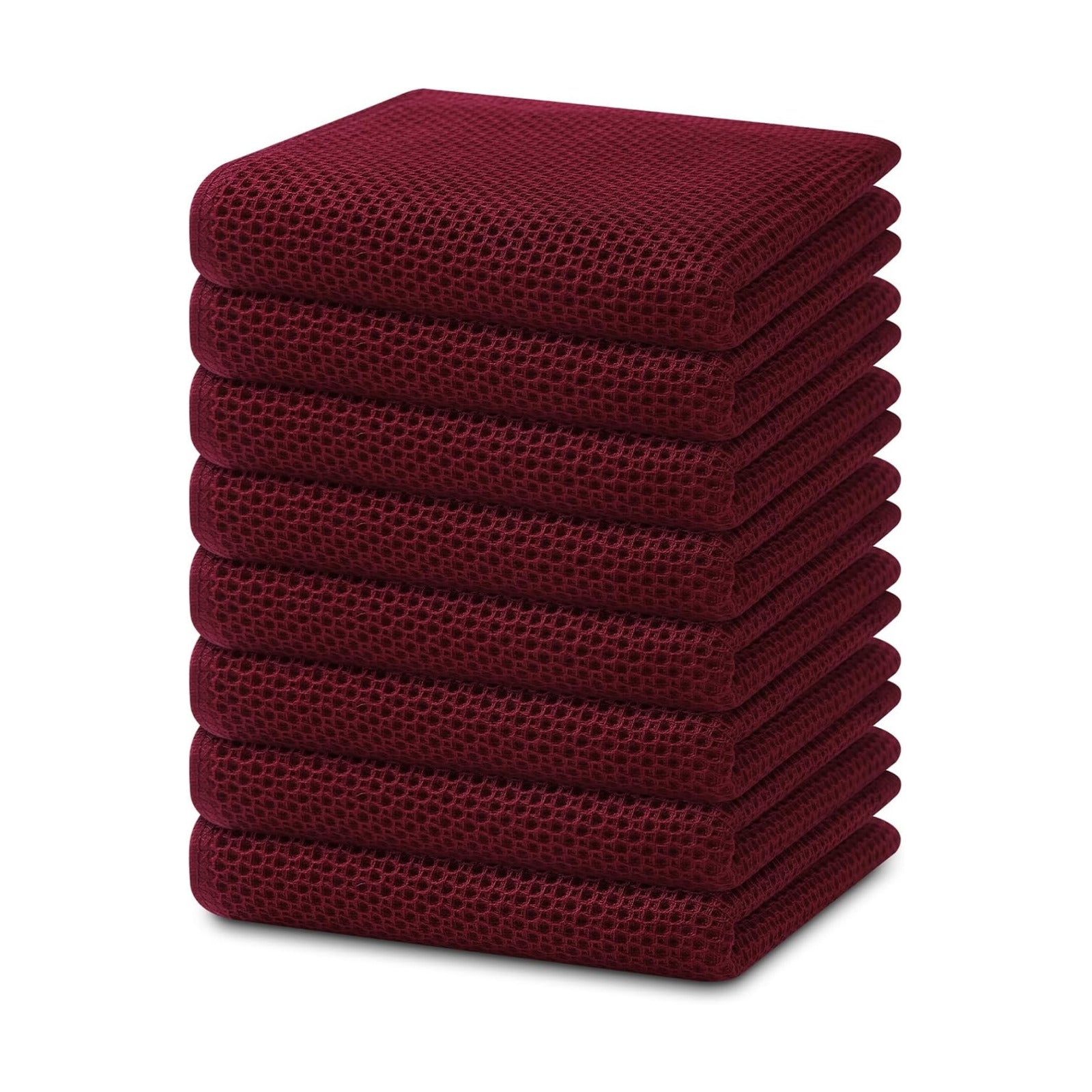Homaxy 100% Cotton Waffle Weave Kitchen Dish Towels 8-Pack, Burgundy | 13 x 28 Inches, Ultra Soft Absorbent Dish