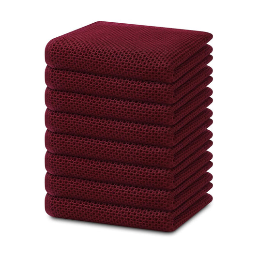 Homaxy 100% Cotton Waffle Weave Kitchen Dish Towels 8-Pack, Burgundy | 13 x 28 Inches, Ultra Soft Absorbent Dish