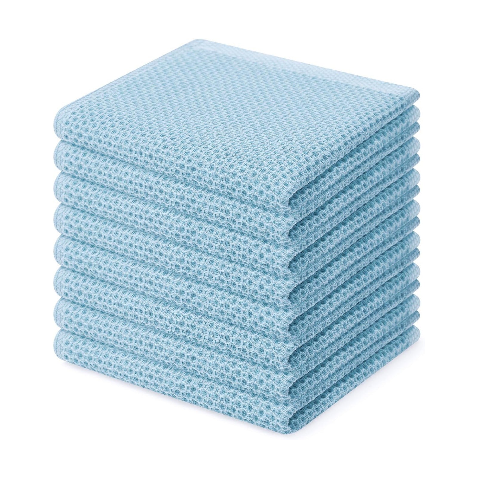 Homaxy 100% Cotton Waffle Weave Kitchen Dish Cloths 8-Pack, Sky Blue | 12 x 12 Inches, Ultra Soft Absorbent Dish