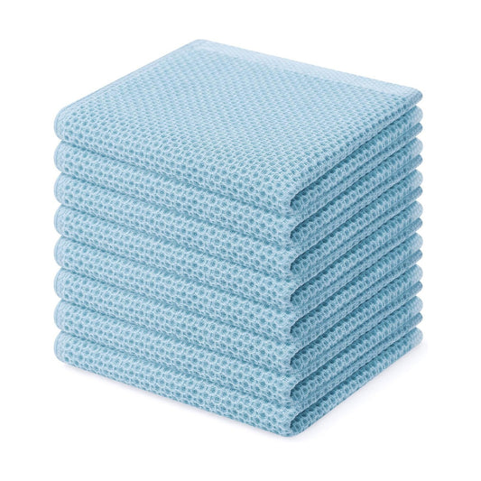 Homaxy 100% Cotton Waffle Weave Kitchen Dish Cloths 8-Pack, Sky Blue | 12 x 12 Inches, Ultra Soft Absorbent Dish