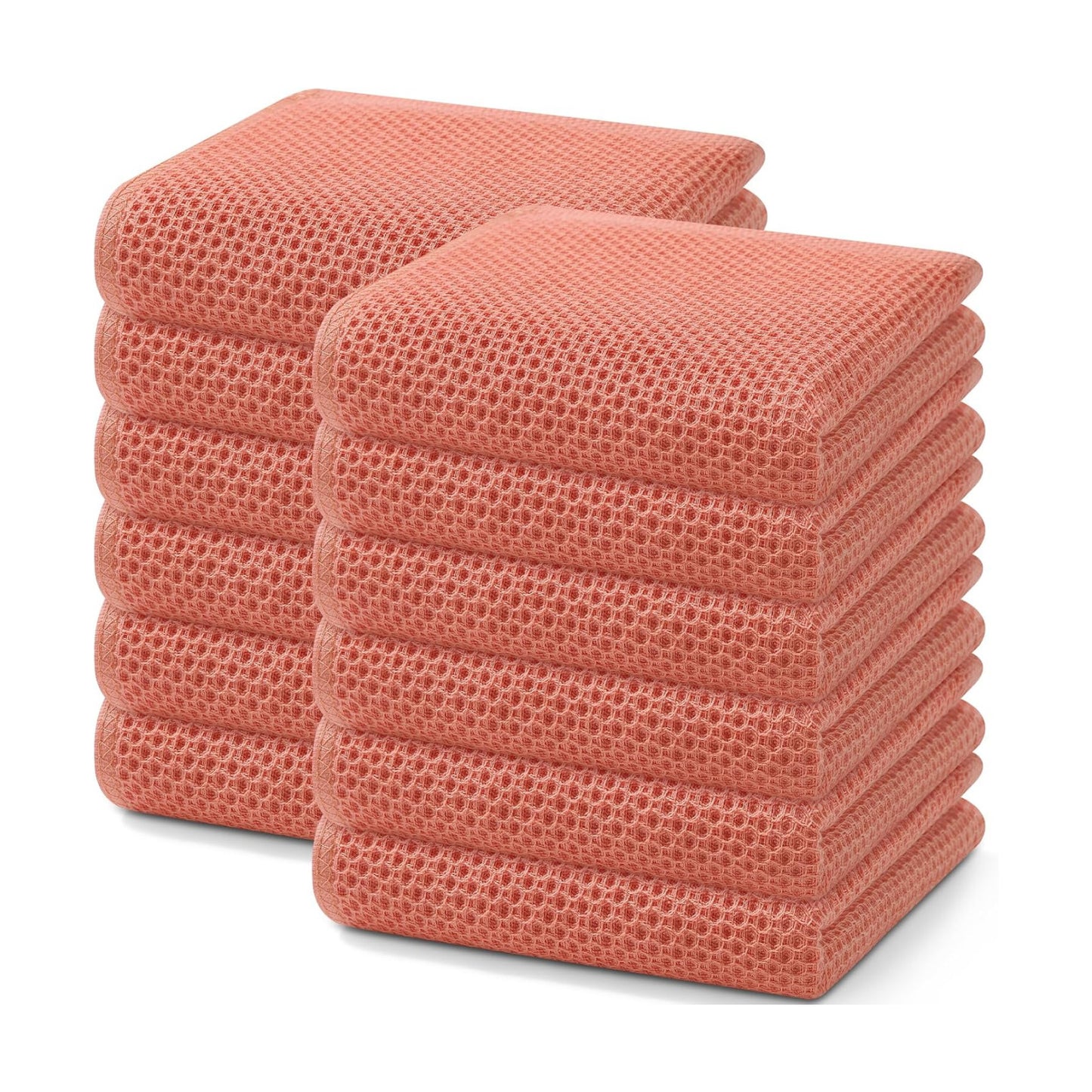 Homaxy 100% Cotton Waffle Weave Kitchen Dish Towels 12-Pack, Coral | 13 x 28 Inches, Ultra Soft Absorbent Dish Towels