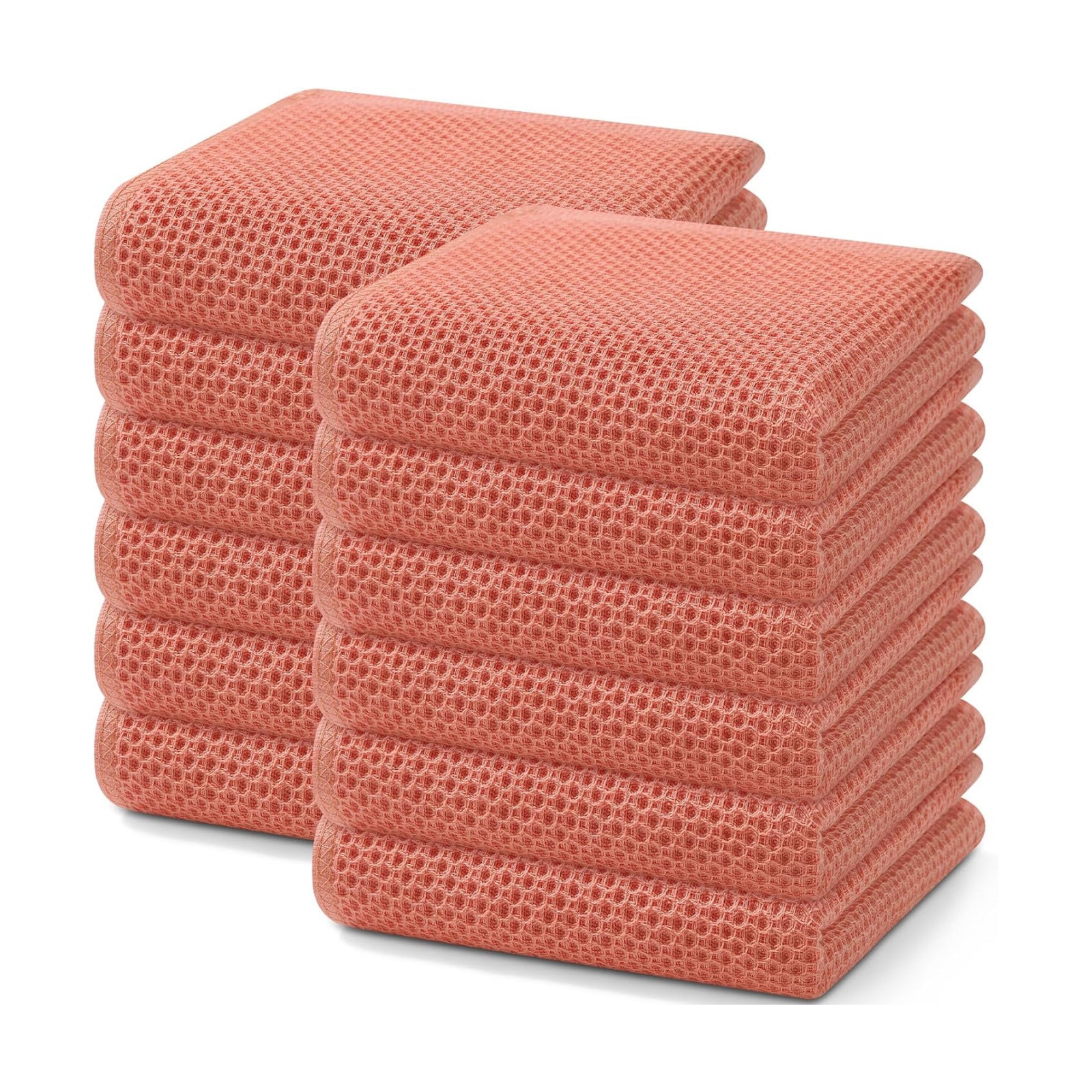 Homaxy 100% Cotton Waffle Weave Kitchen Dish Towels 12-Pack, Coral | 13 x 28 Inches, Ultra Soft Absorbent Dish Towels
