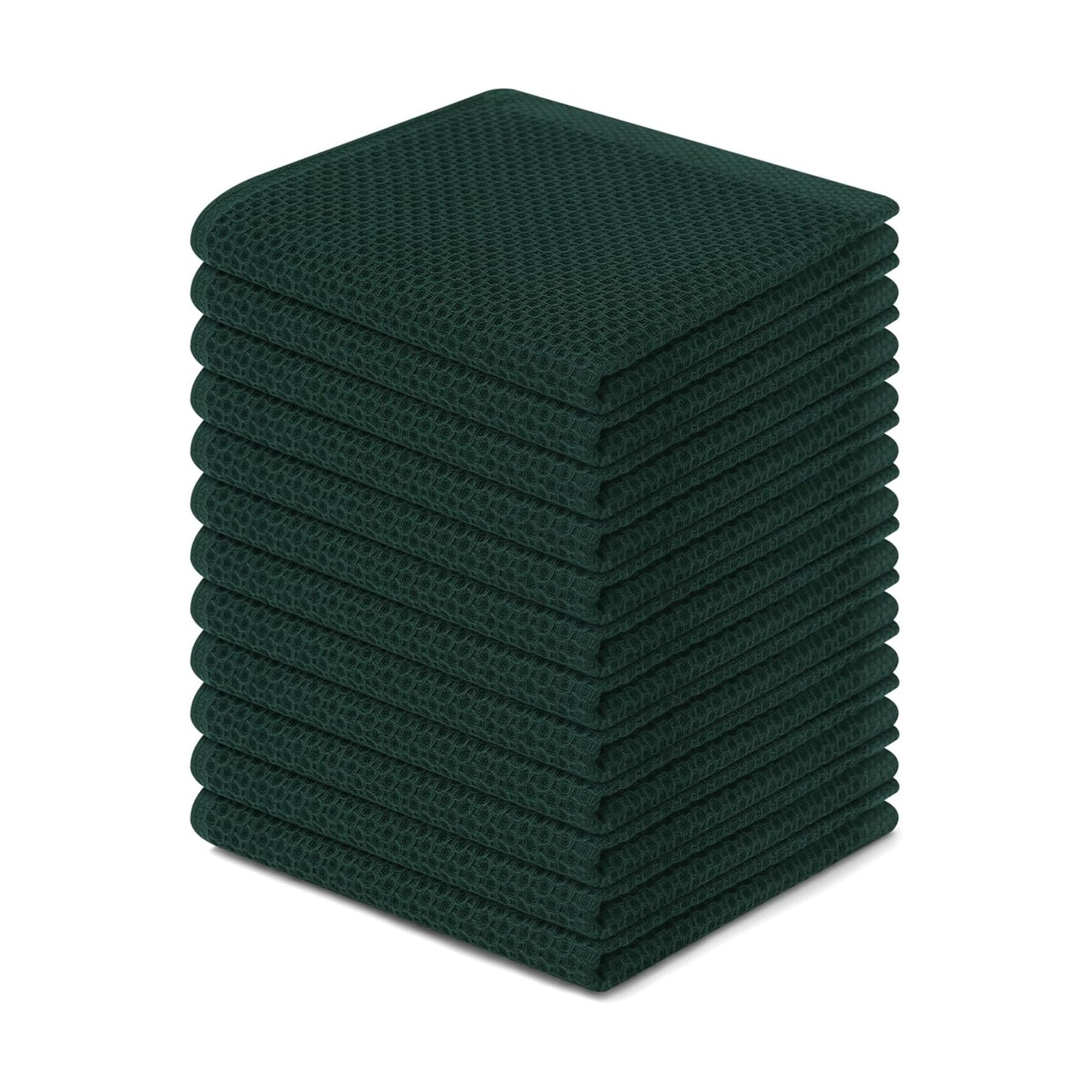 Homaxy 100% Cotton Waffle Weave Kitchen Dish Cloths 12-Pack, Blackish Green | 12 x 12 Inches, Ultra Soft Absorbent Dish