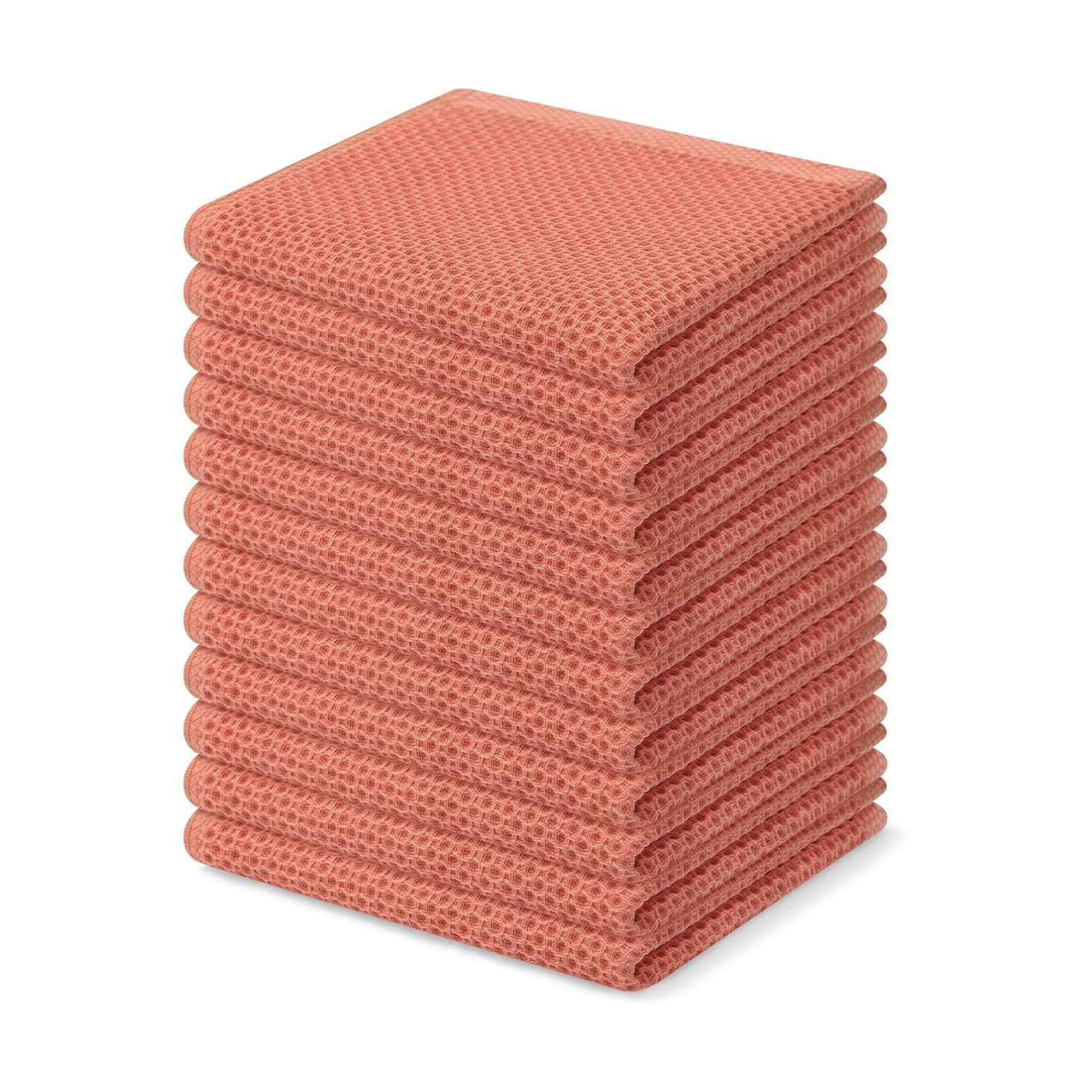 Homaxy 100% Cotton Waffle Weave Kitchen Dish Cloths 12-Pack, Coral | 12 x 12 Inches, Ultra Soft Absorbent Dish Towels