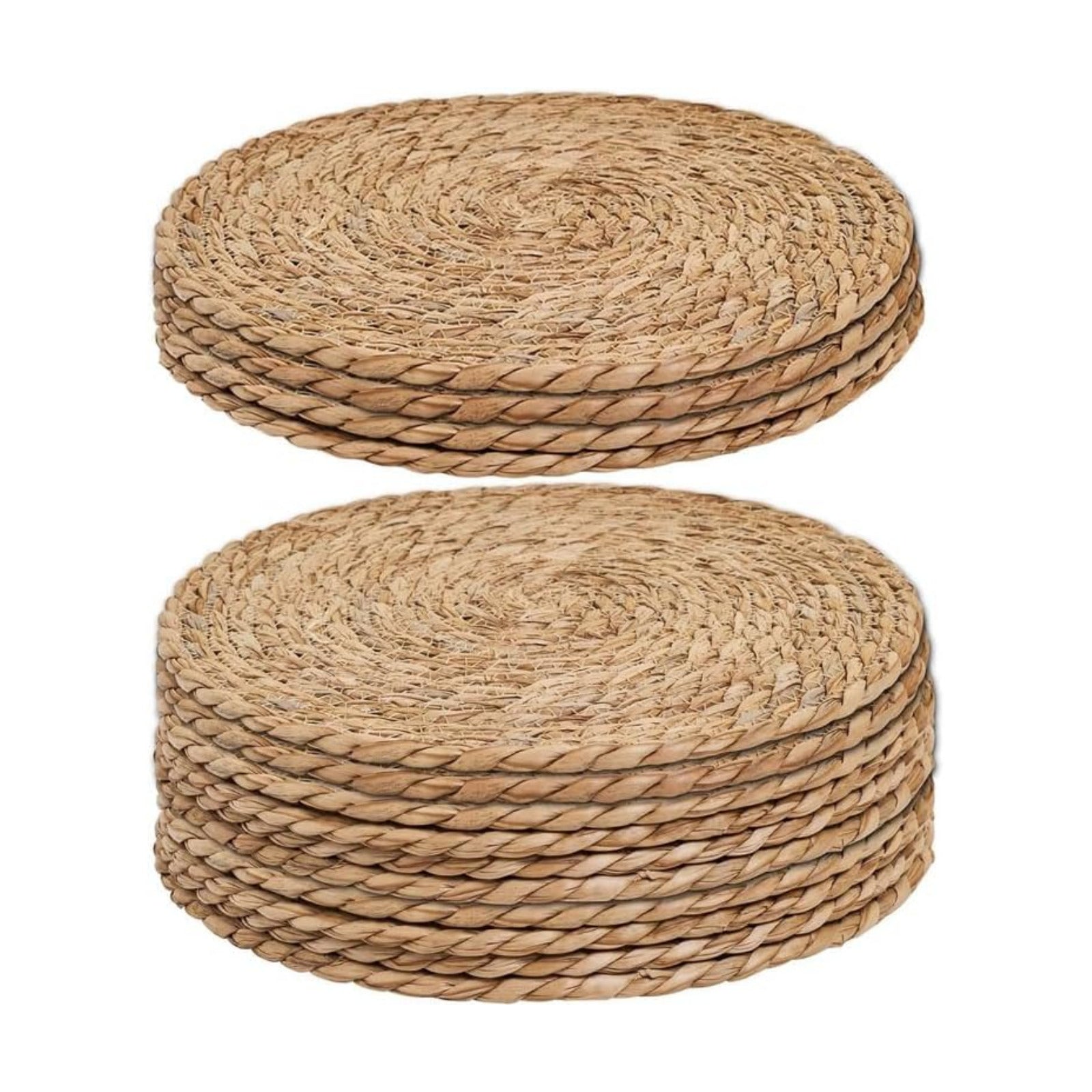 Handmade Heat Resistant 13" Round Woven Placemats Set of 8, Wicker Boho No Chemical Natural Water Hyacinth Place Mats