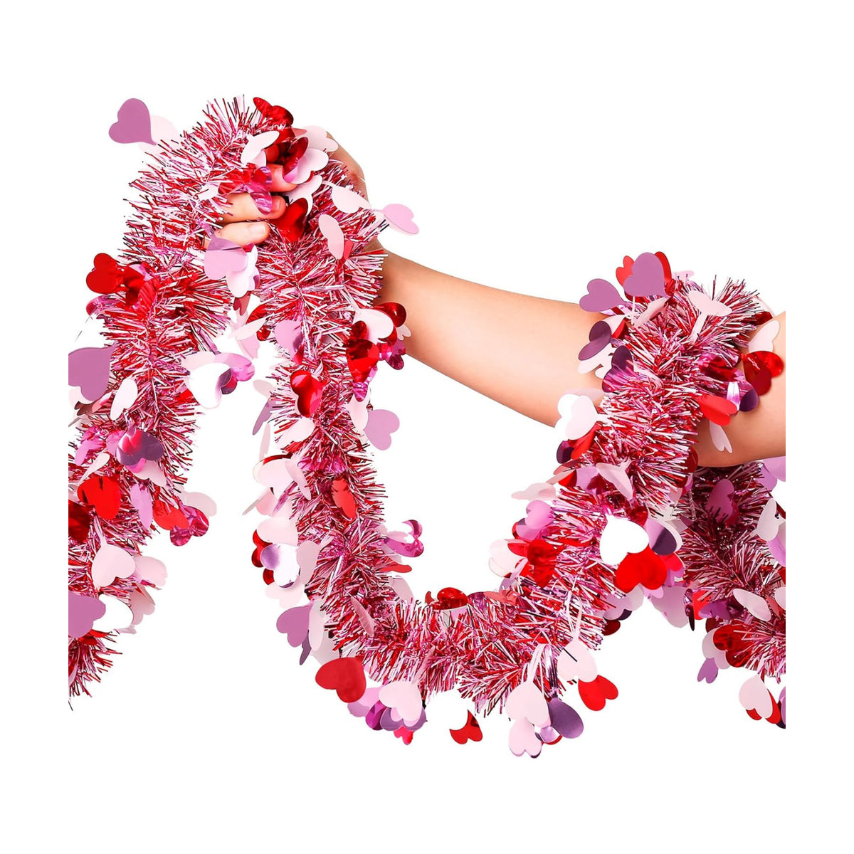 Valentines Garland Decor,50Ft Glitter Tinsel Heart Garland Decorations for Tree Mantle Bedroom Office Classroom Party Indoor Outdoor Holiday Home Pink Red White