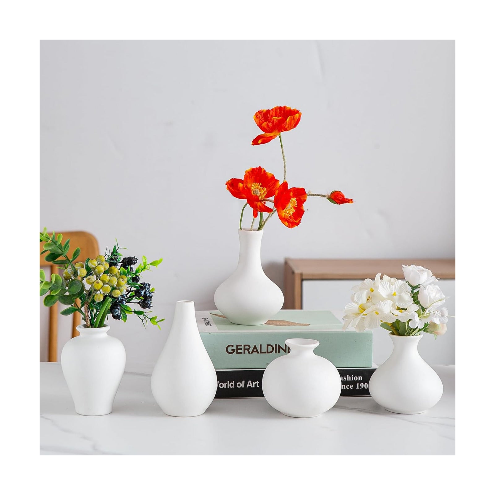 White Ceramic Bud Vase / Small White Vase / Set of 5
