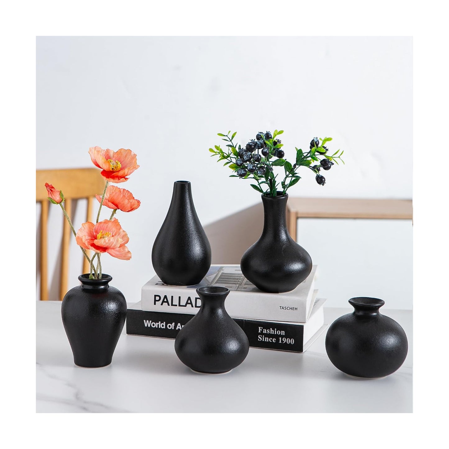 Black Ceramic Bud Vase / Small Black Vase / Set of 5