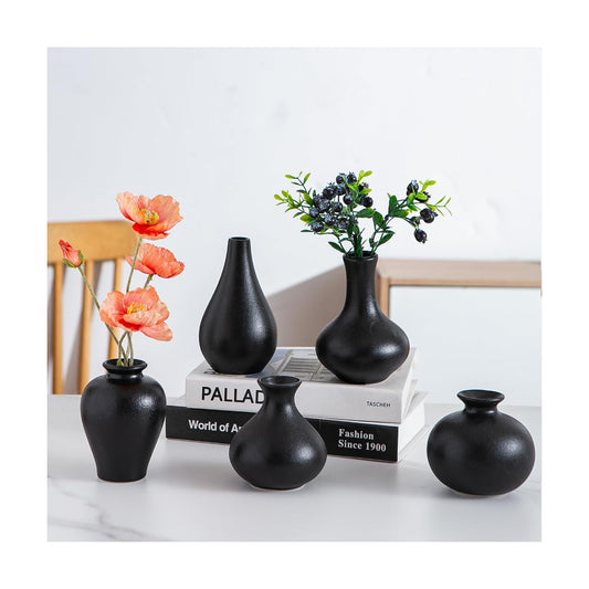 Black Ceramic Bud Vase / Small Black Vase / Set of 5