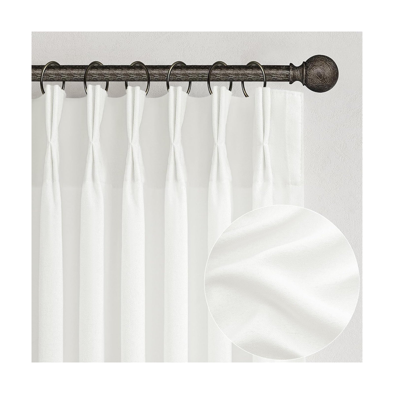 PleatedDrapes Light Filtering Pure White Curtains 84 Inches Long for Living Room, Modern Linen Blend Textured Sheer