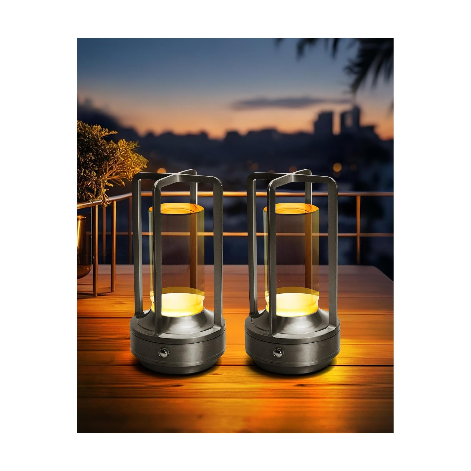 Set of 2 Cordless Table Lamps Rechargeable Desk Lamps Silver | Battery Operated Table Light with 3 Color Stepless