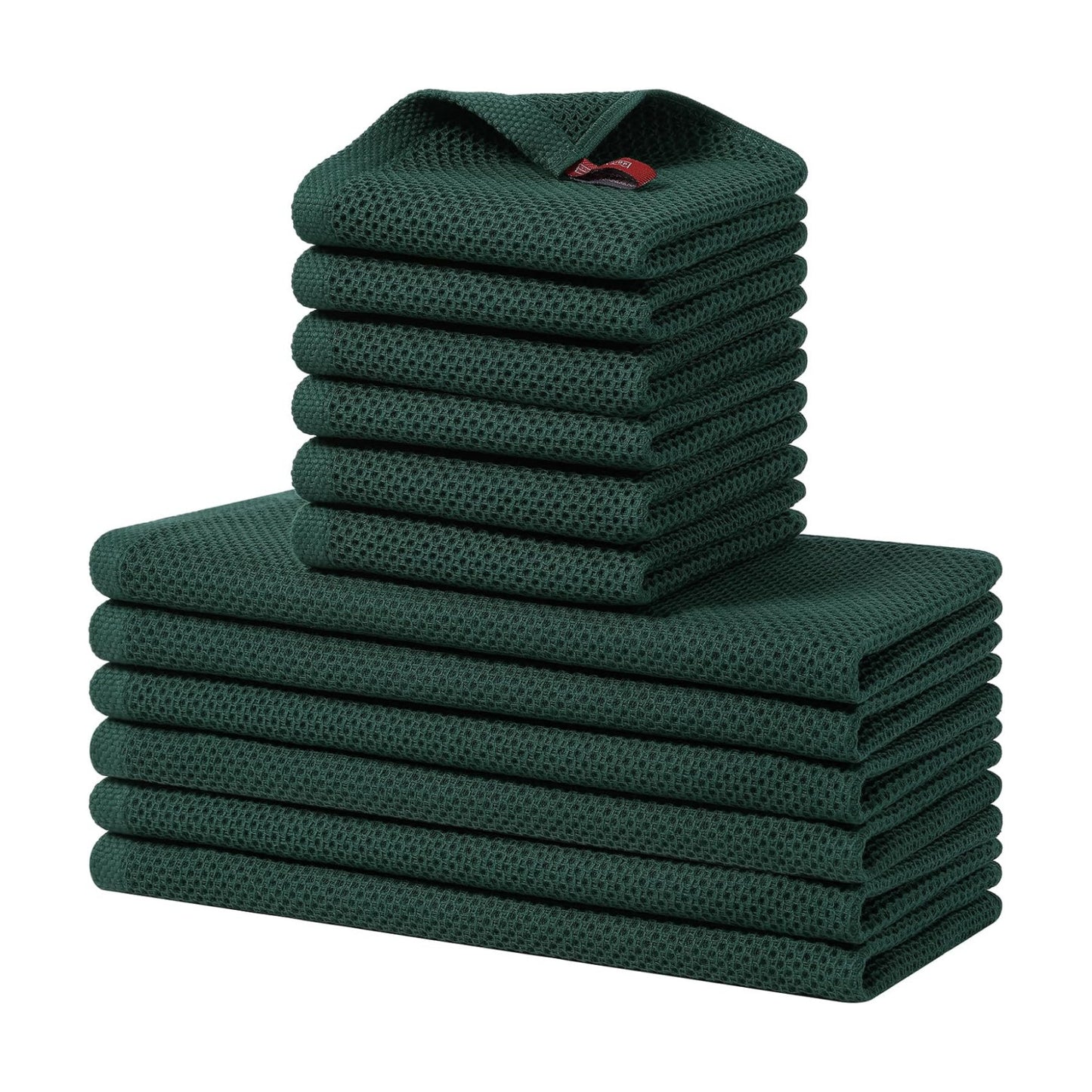 Homaxy 12 Pack 100% Cotton Kitchen Towels and Dishcloths Set,Blackish Green | 12 x 12 Inches and 13 x 28 Inches Kitchen